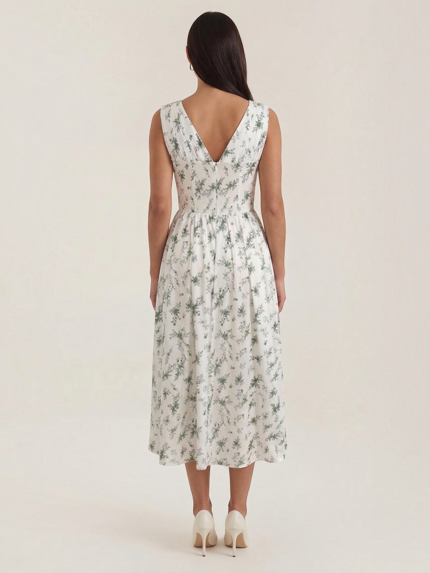 Robe femme décolleté V laçage jupe midi évasée – Image 33