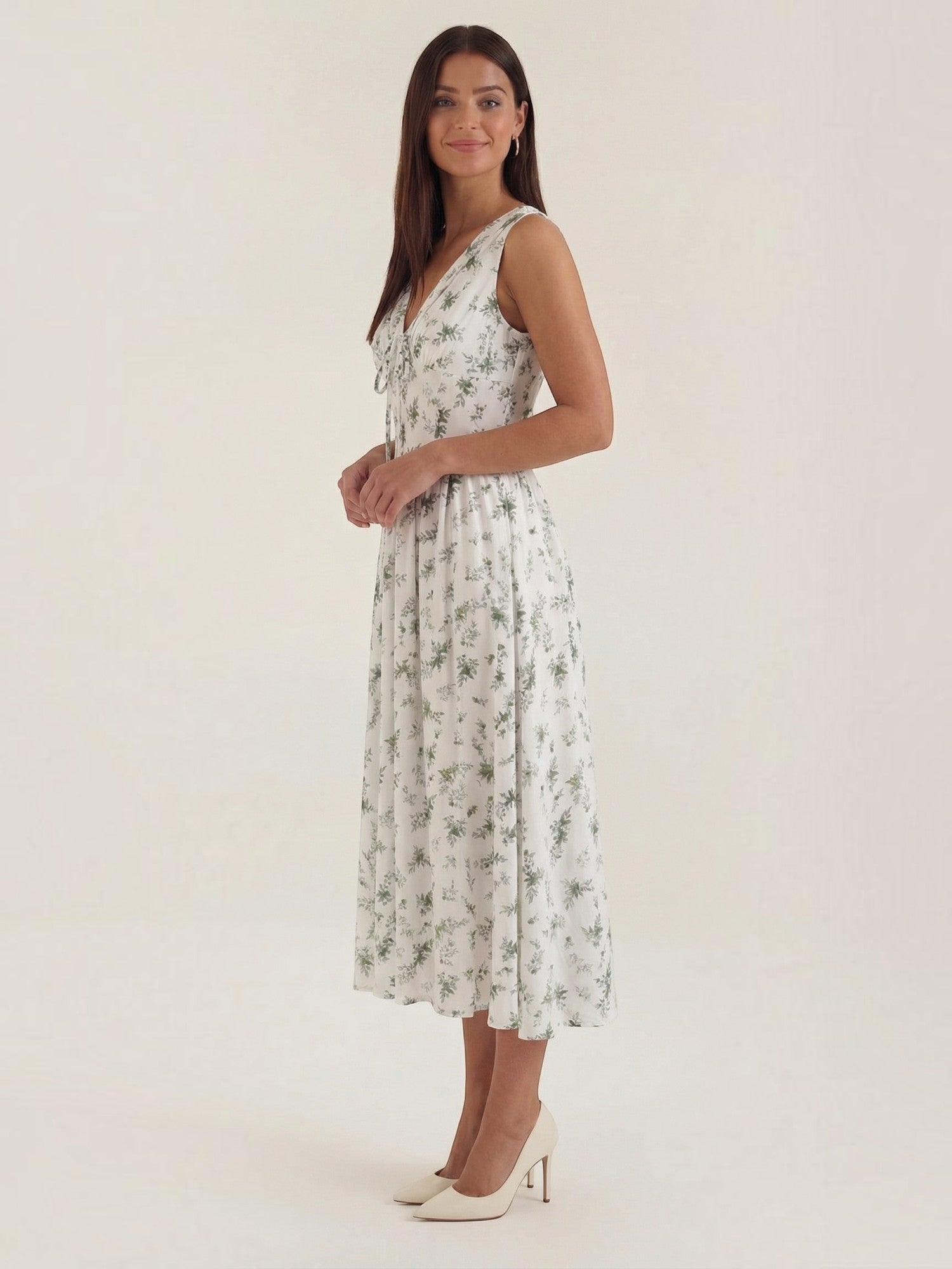 Robe femme décolleté V laçage jupe midi évasée – Image 31