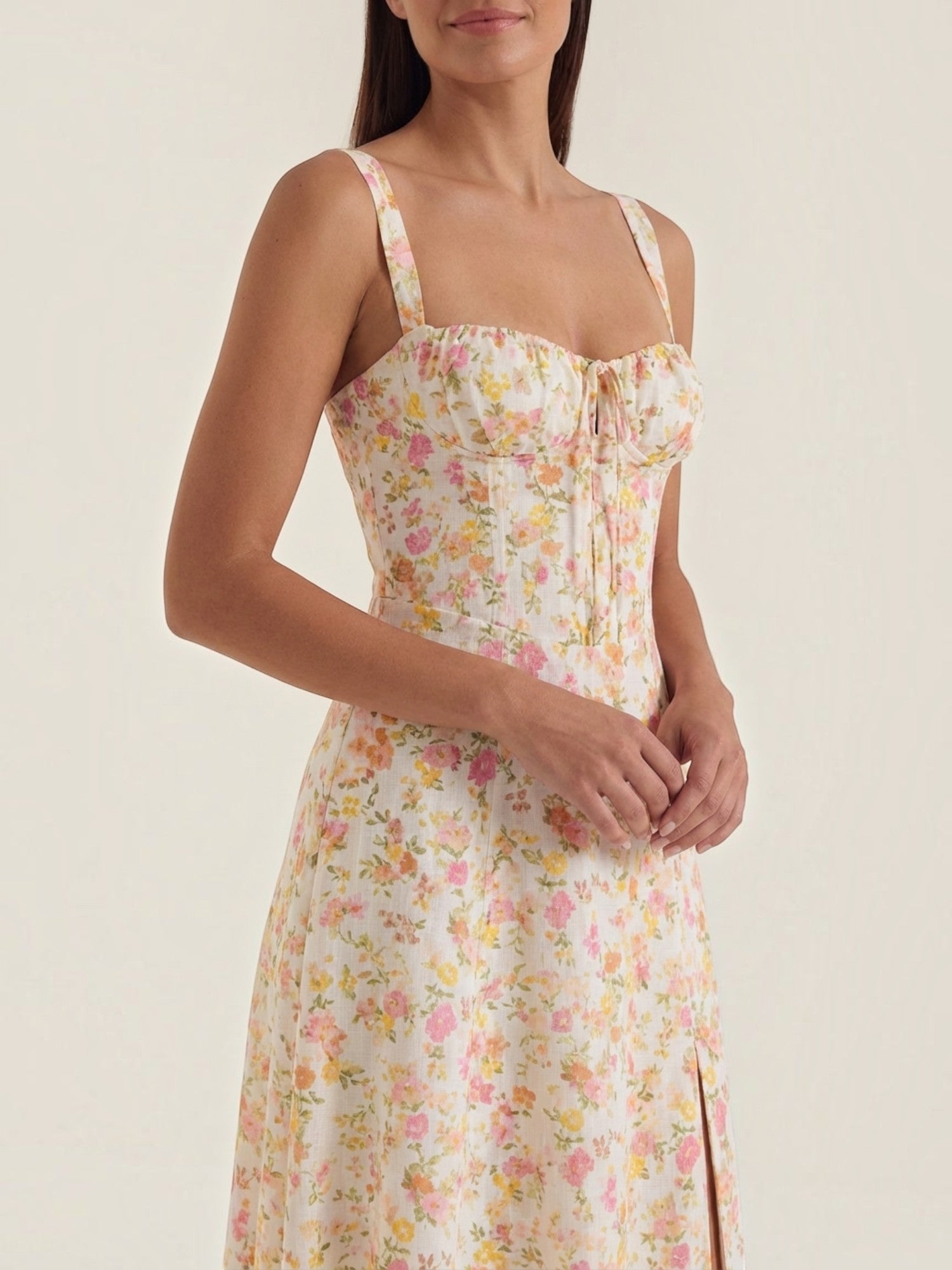 Robe femme imprimé floral encolure cœur froncée fluide – Image 23