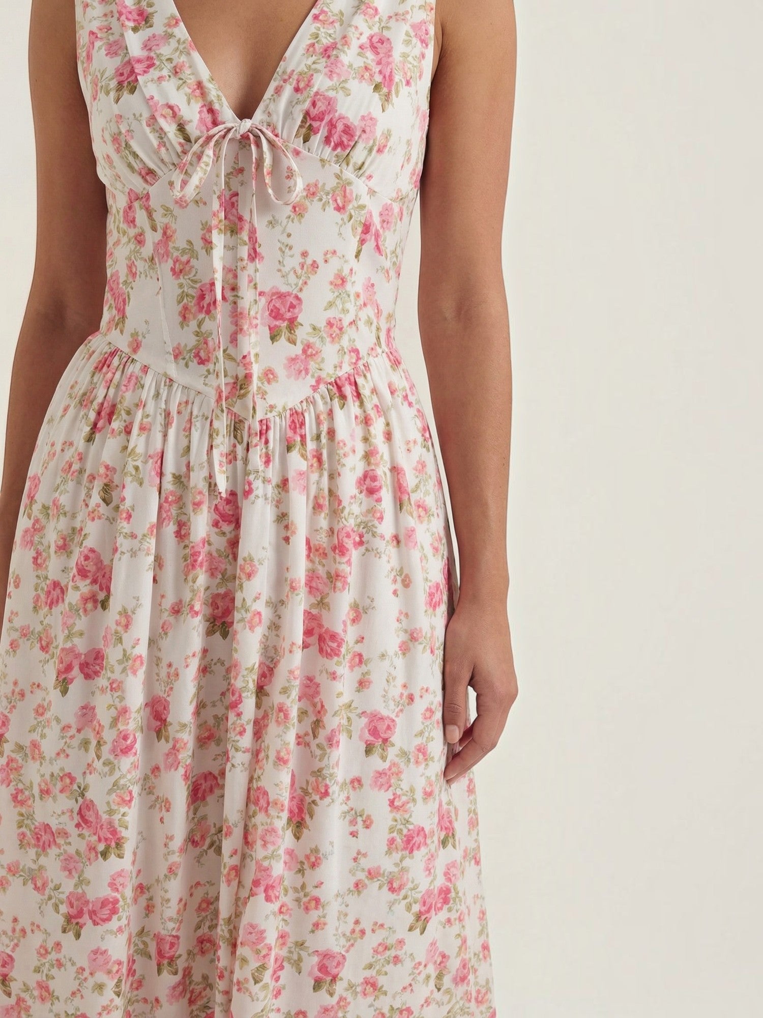 Robe femme décolleté V laçage jupe midi évasée – Image 48