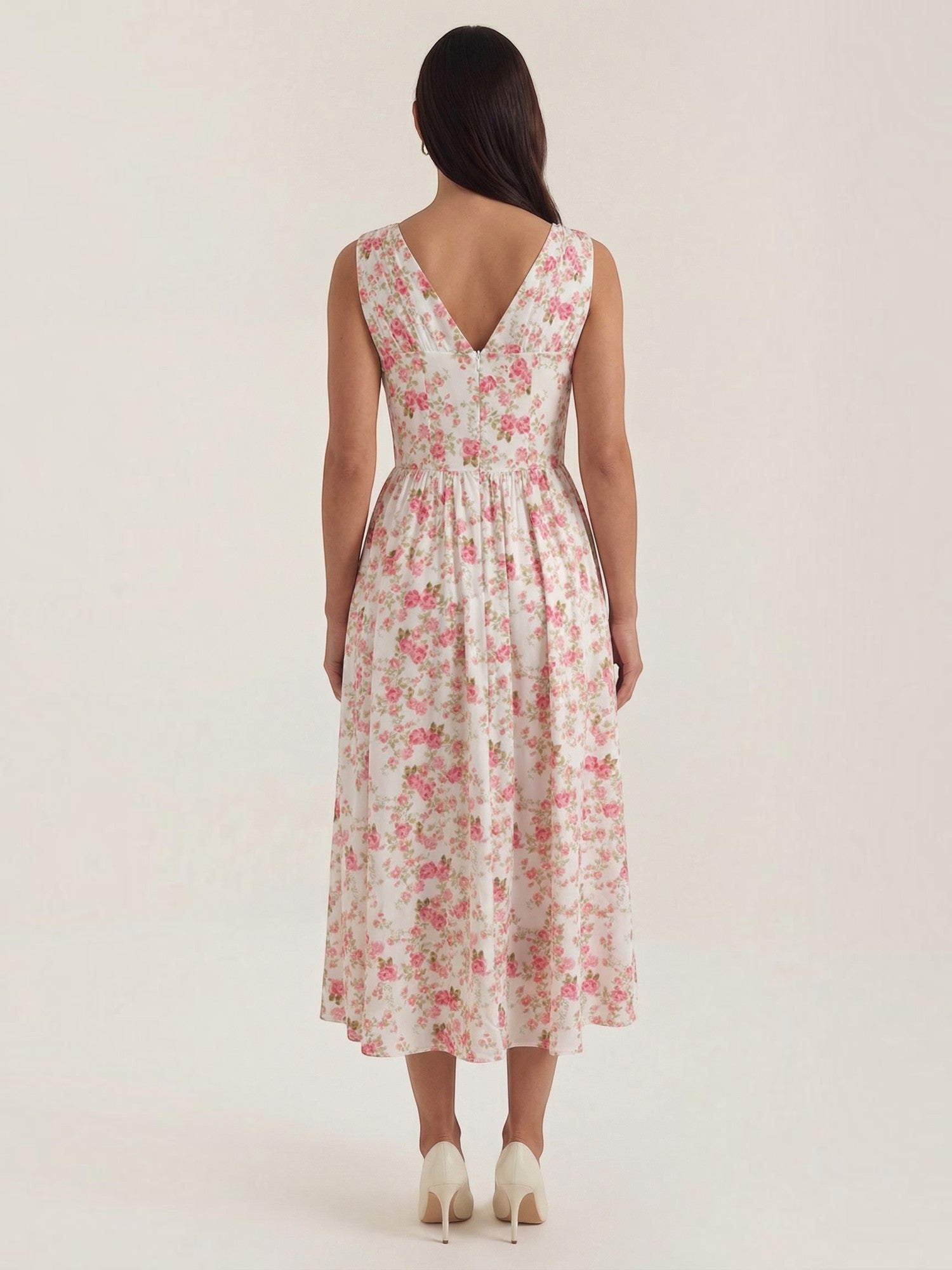 Robe femme décolleté V laçage jupe midi évasée – Image 49