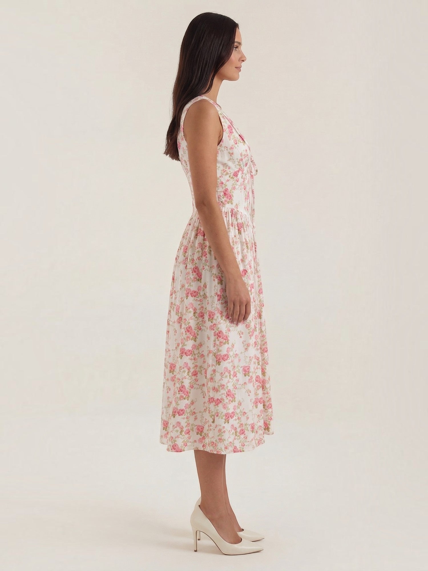 Robe femme décolleté V laçage jupe midi évasée – Image 47