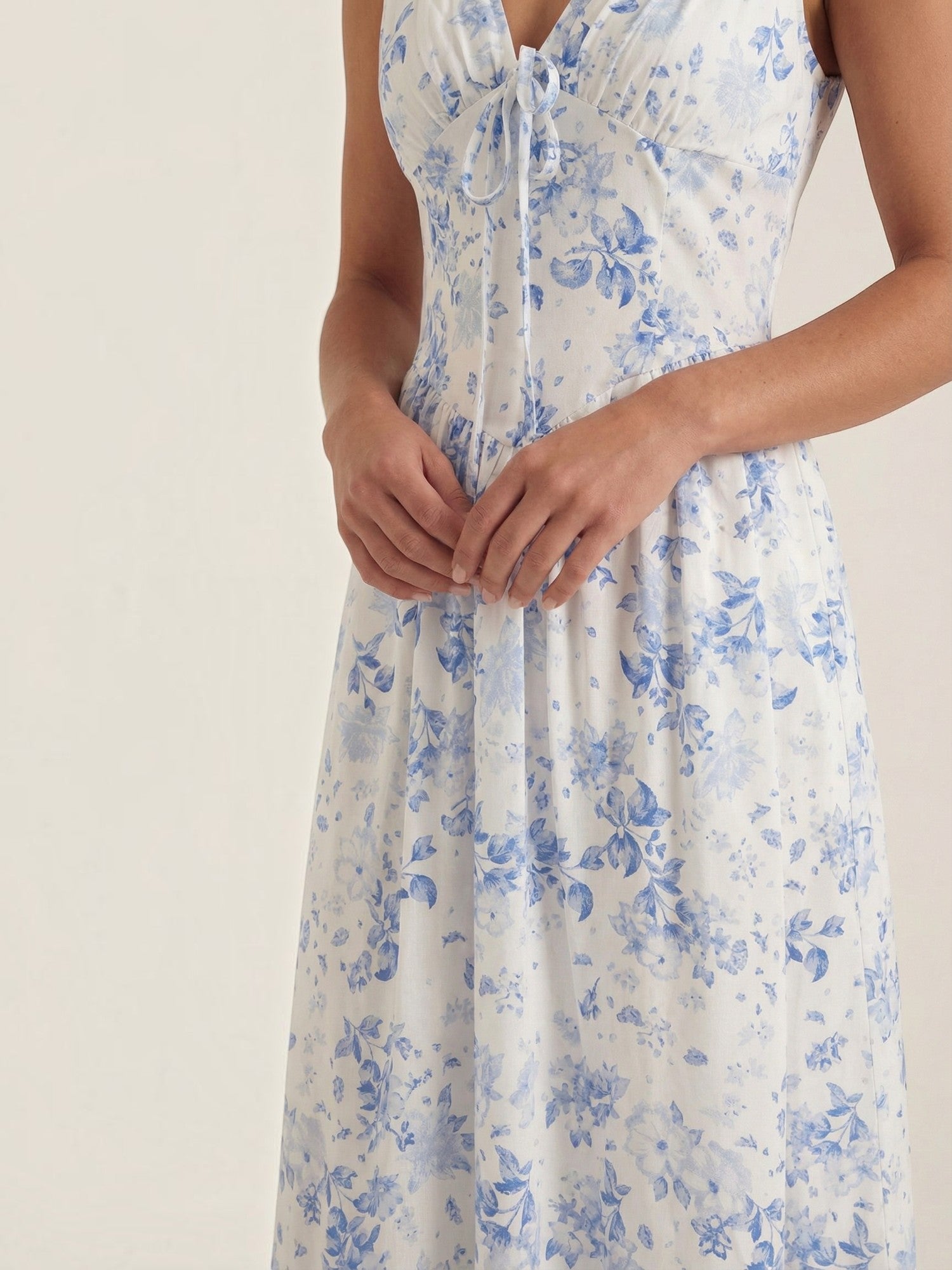 Robe femme décolleté V laçage jupe midi évasée – Image 40