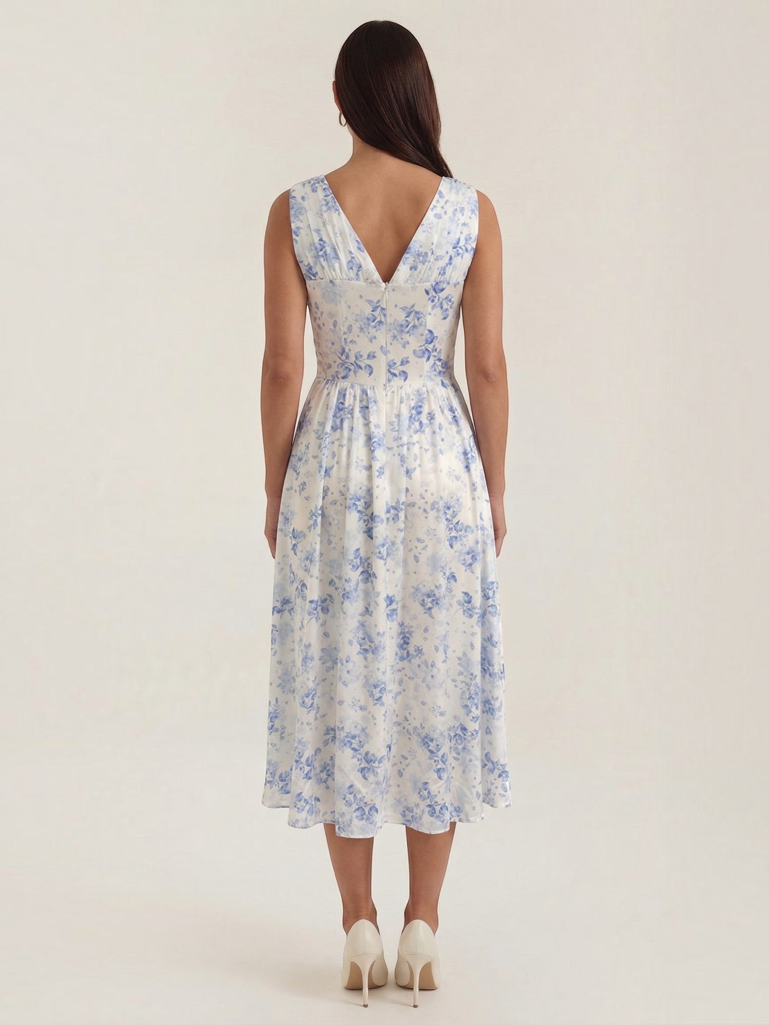 Robe femme décolleté V laçage jupe midi évasée – Image 41