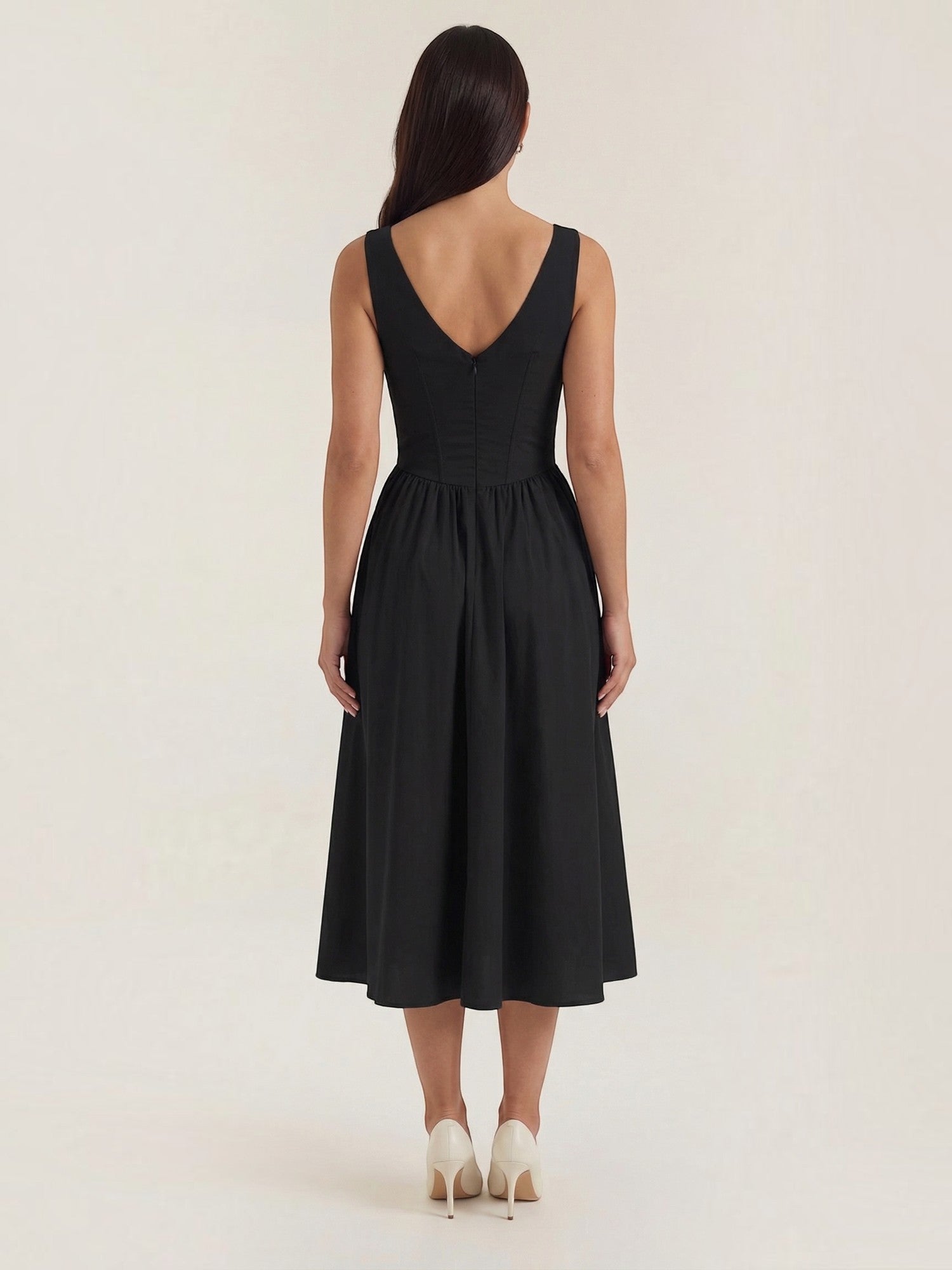 Robe femme décolleté V laçage jupe midi évasée – Image 13