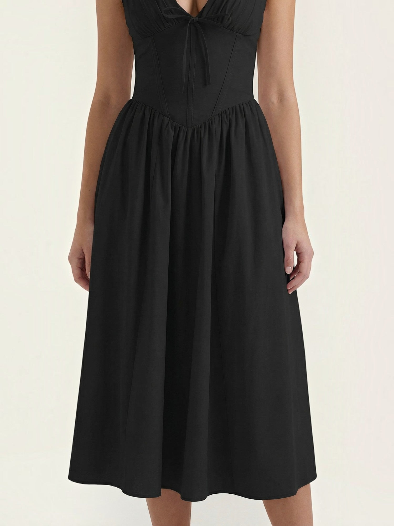 Robe femme décolleté V laçage jupe midi évasée – Image 12