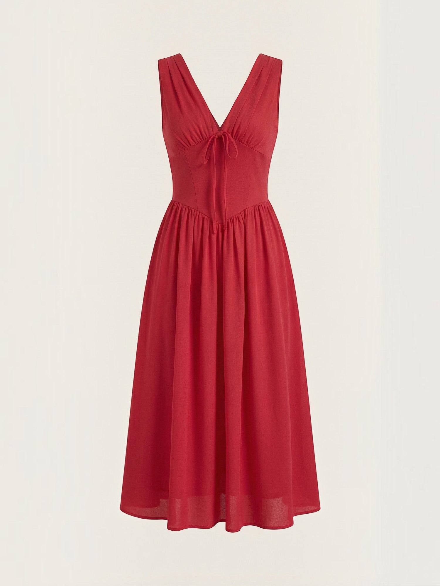 Robe femme décolleté V laçage jupe midi évasée – Image 22