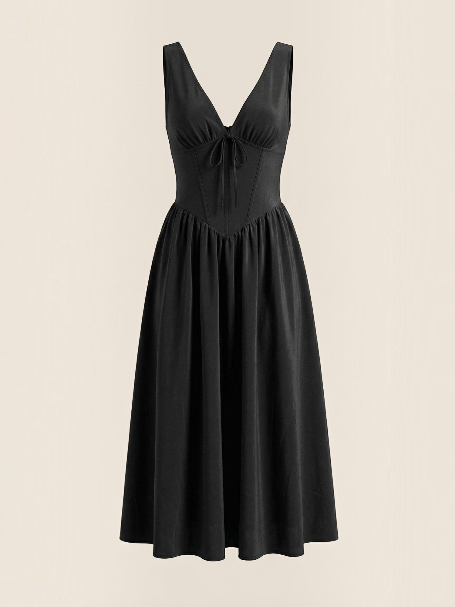 Robe femme décolleté V laçage jupe midi évasée – Image 14
