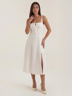 Robe femme midi décolleté ajustable fente latérale