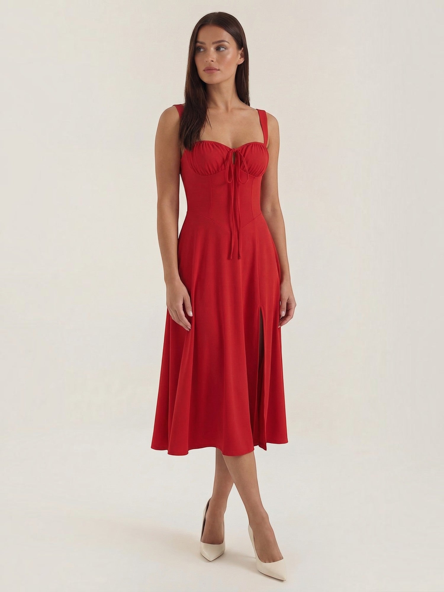 Robe femme midi décolleté ajustable fente latérale – Image 3