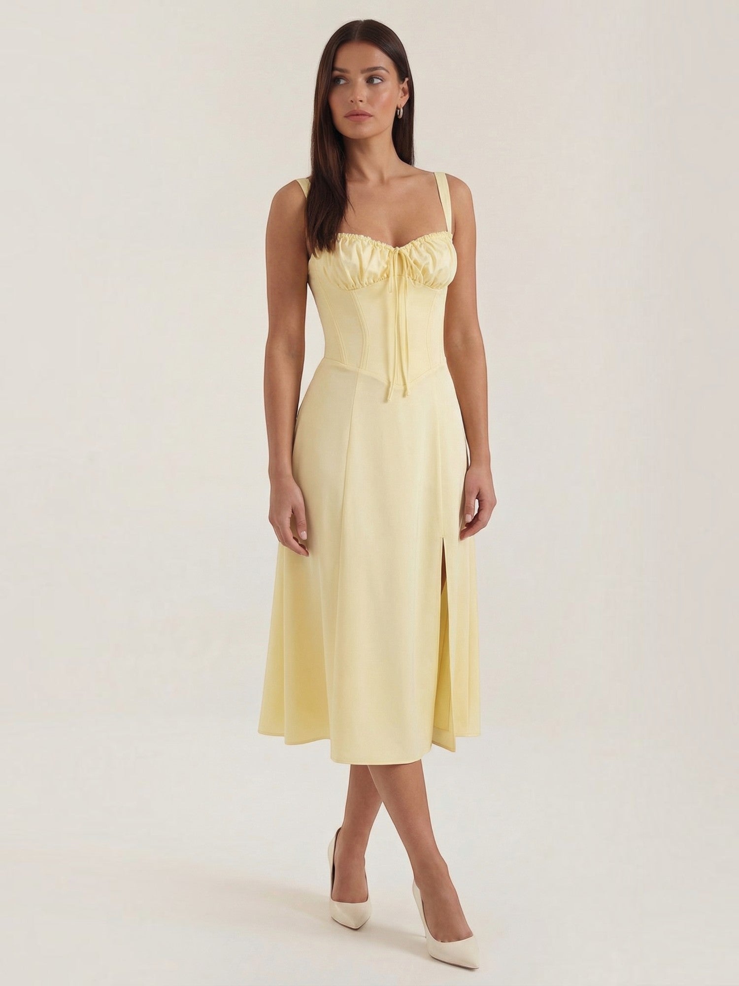 Robe femme midi décolleté ajustable fente latérale – Image 4