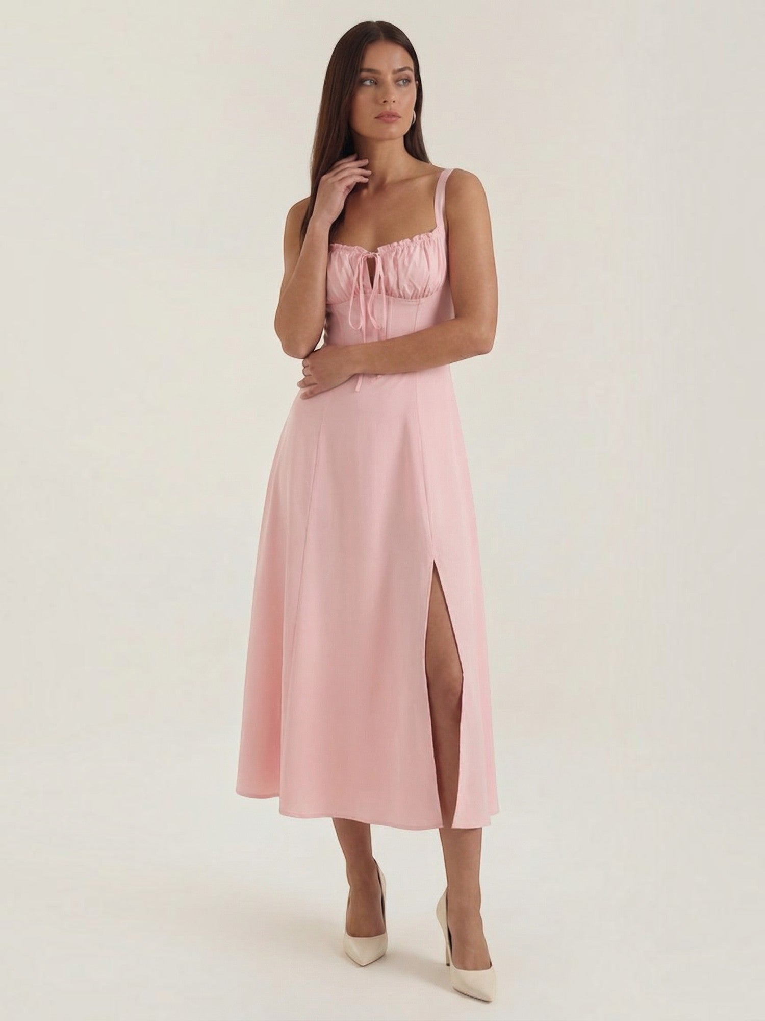 Robe femme midi décolleté ajustable fente latérale – Image 5