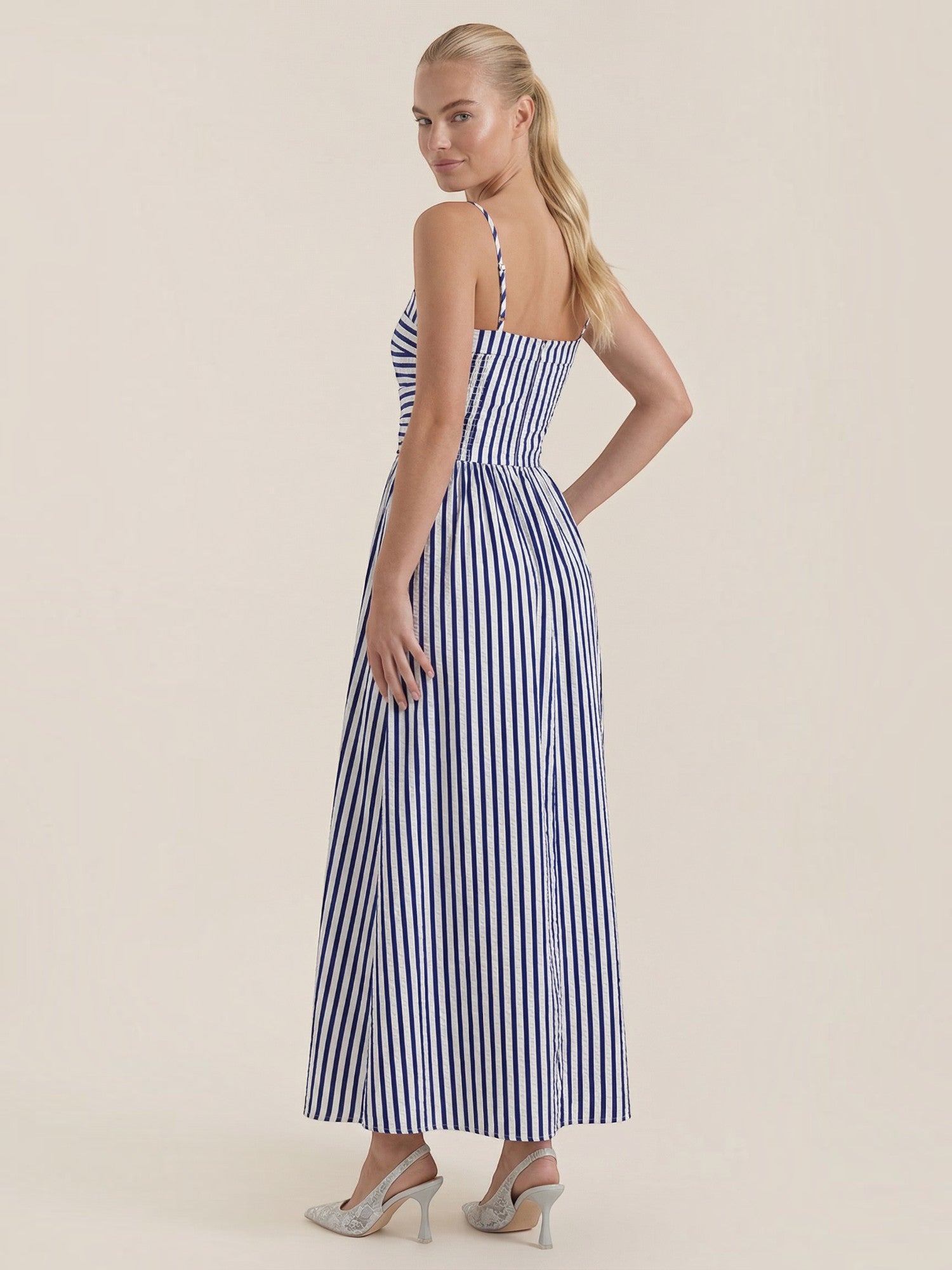 Robe femme maxi rayée décolleté carré bretelles – Image 5