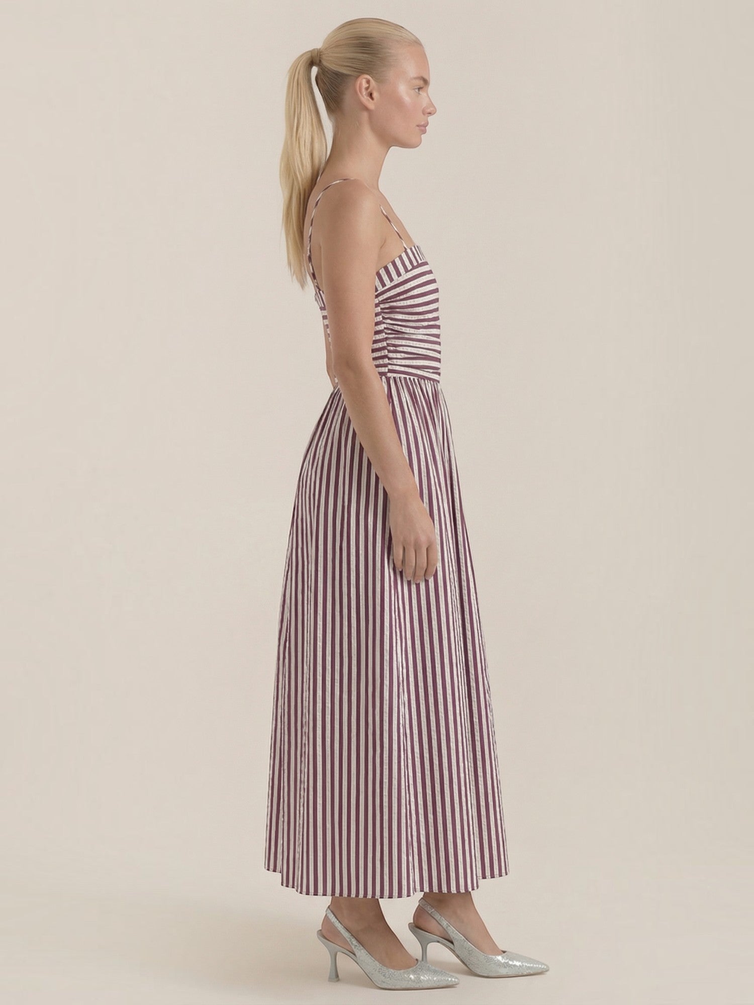 Robe femme maxi rayée décolleté carré bretelles – Image 7