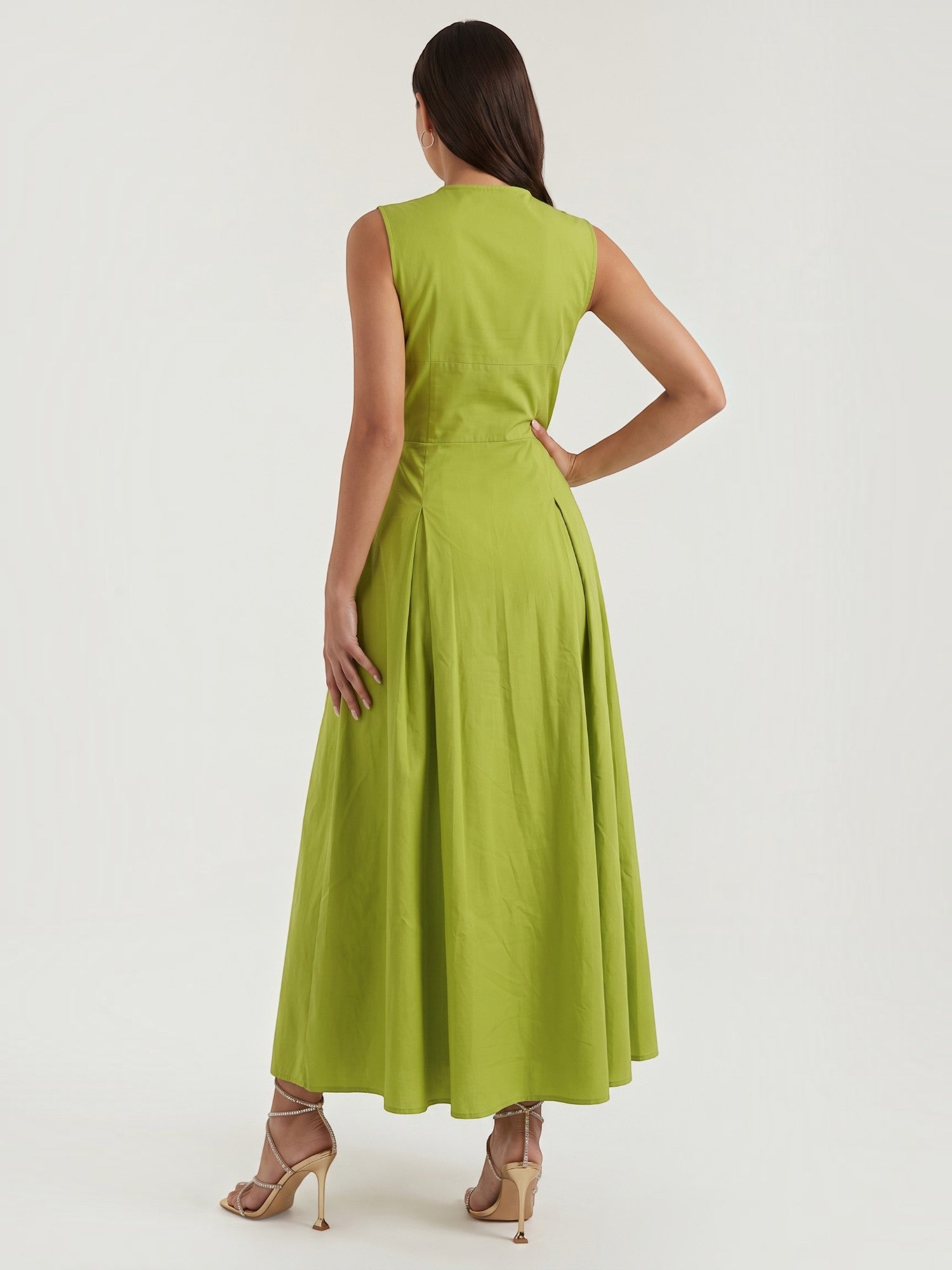 Robe femme décolleté keyhole bouton sans manches – Image 5