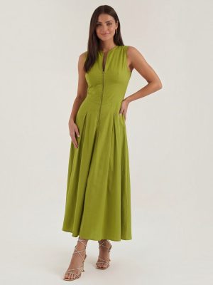 Robe femme décolleté keyhole bouton sans manches