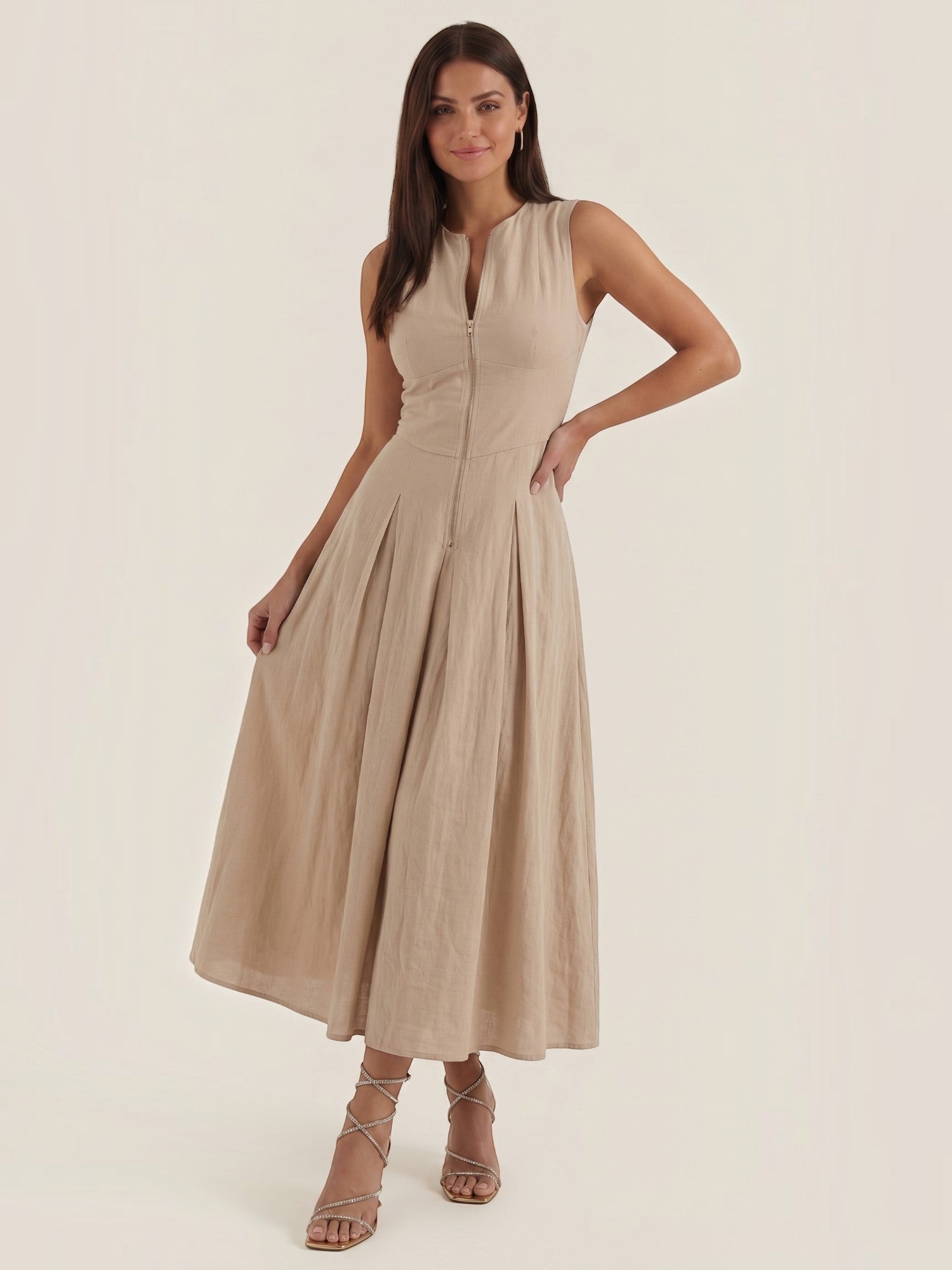 Robe femme décolleté keyhole bouton sans manches – Image 2