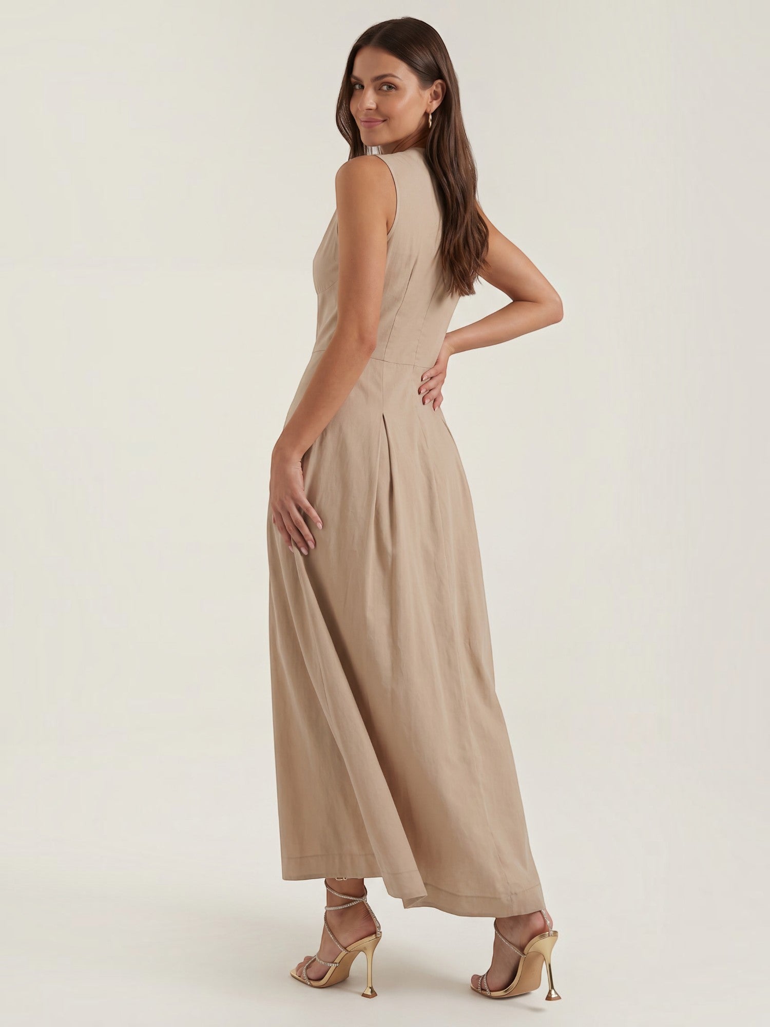 Robe femme décolleté keyhole bouton sans manches – Image 9