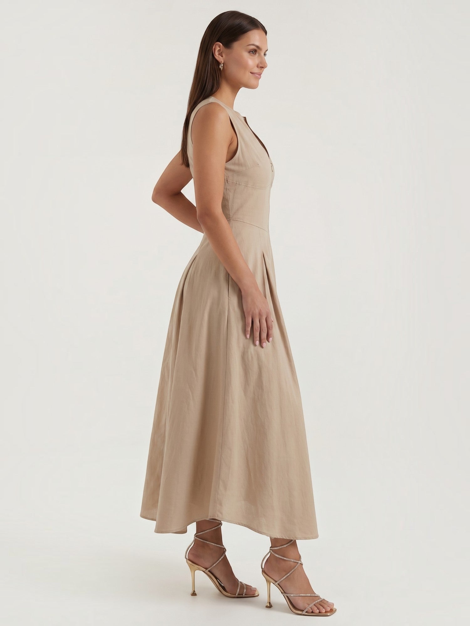 Robe femme décolleté keyhole bouton sans manches – Image 7