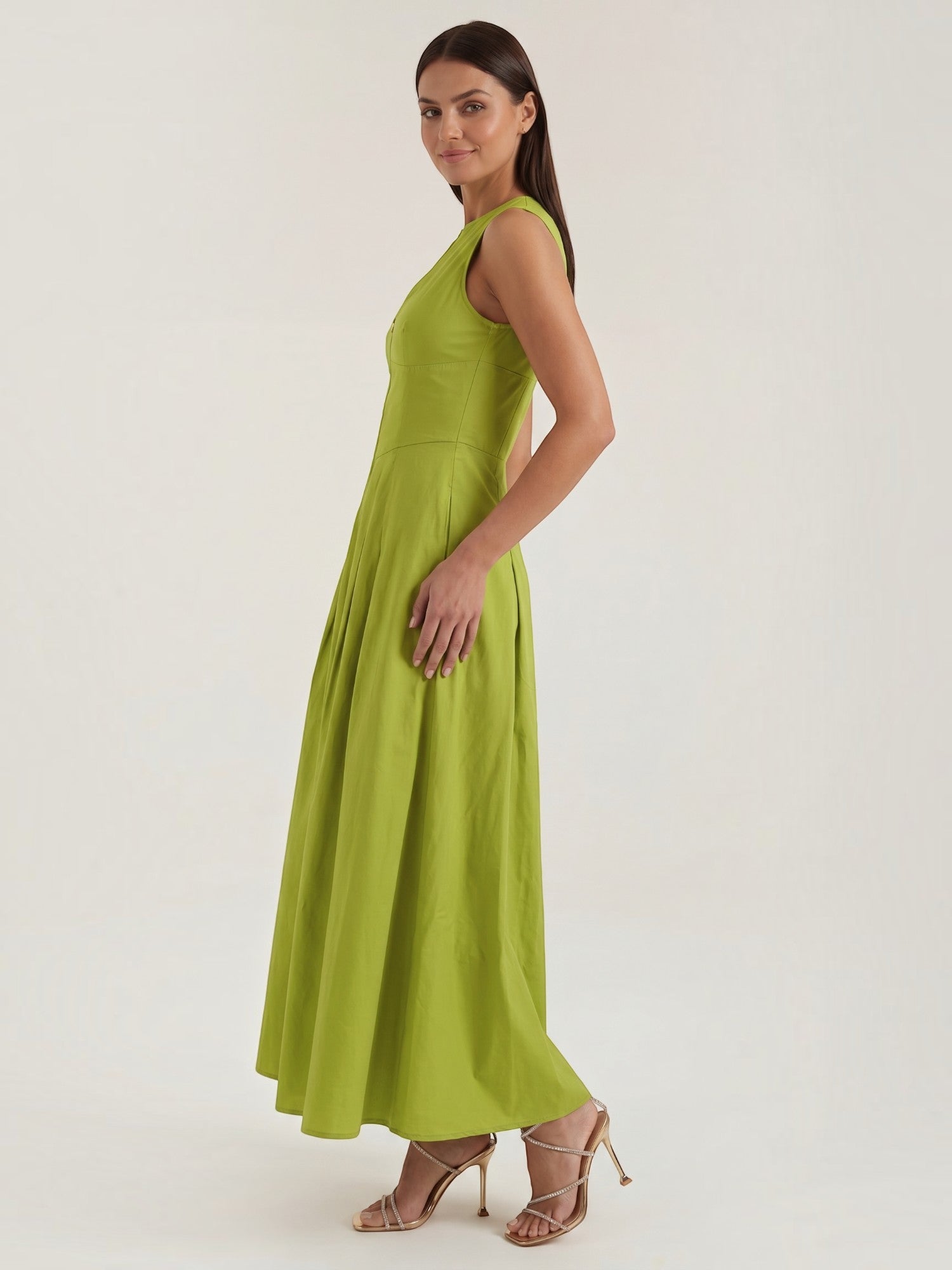 Robe femme décolleté keyhole bouton sans manches – Image 3