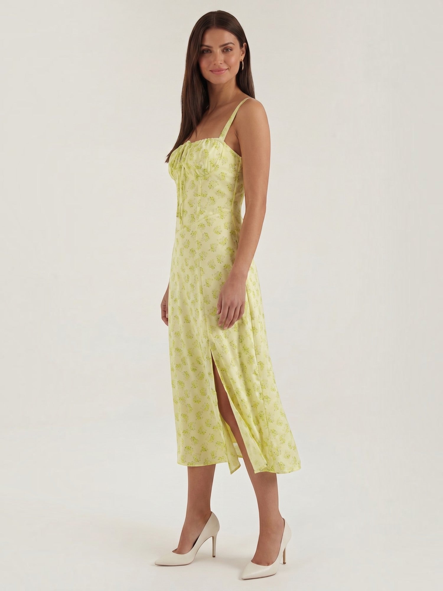 Robe femme imprimé floral encolure cœur froncée fluide – Image 9