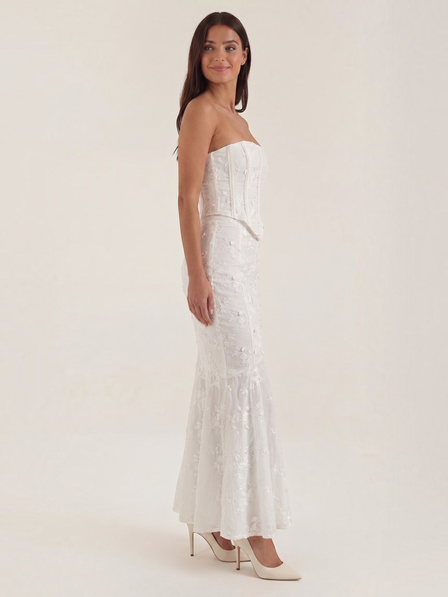 Robe femme ensemble deux pièces dentelle florale sirène – Image 2