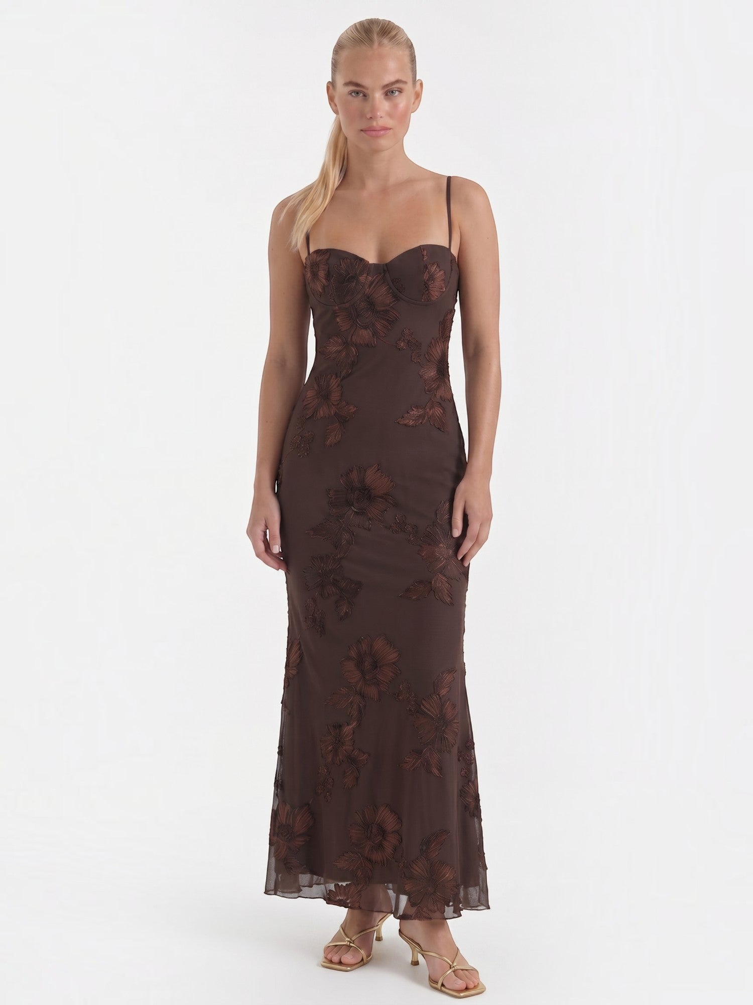 Robe femme décolleté cœur bretelles fines motif scintillant – Image 5
