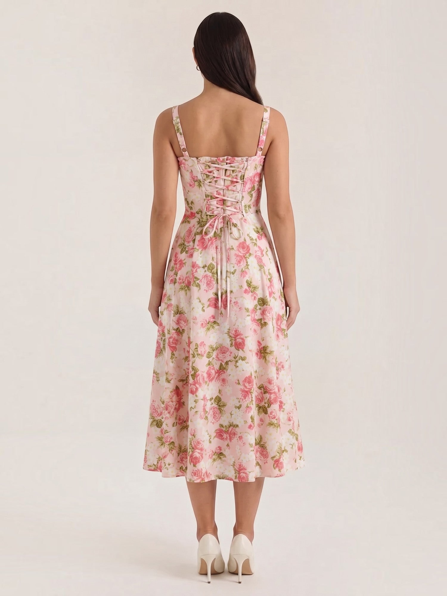 Robe femme imprimé floral encolure cœur froncée fluide – Image 8