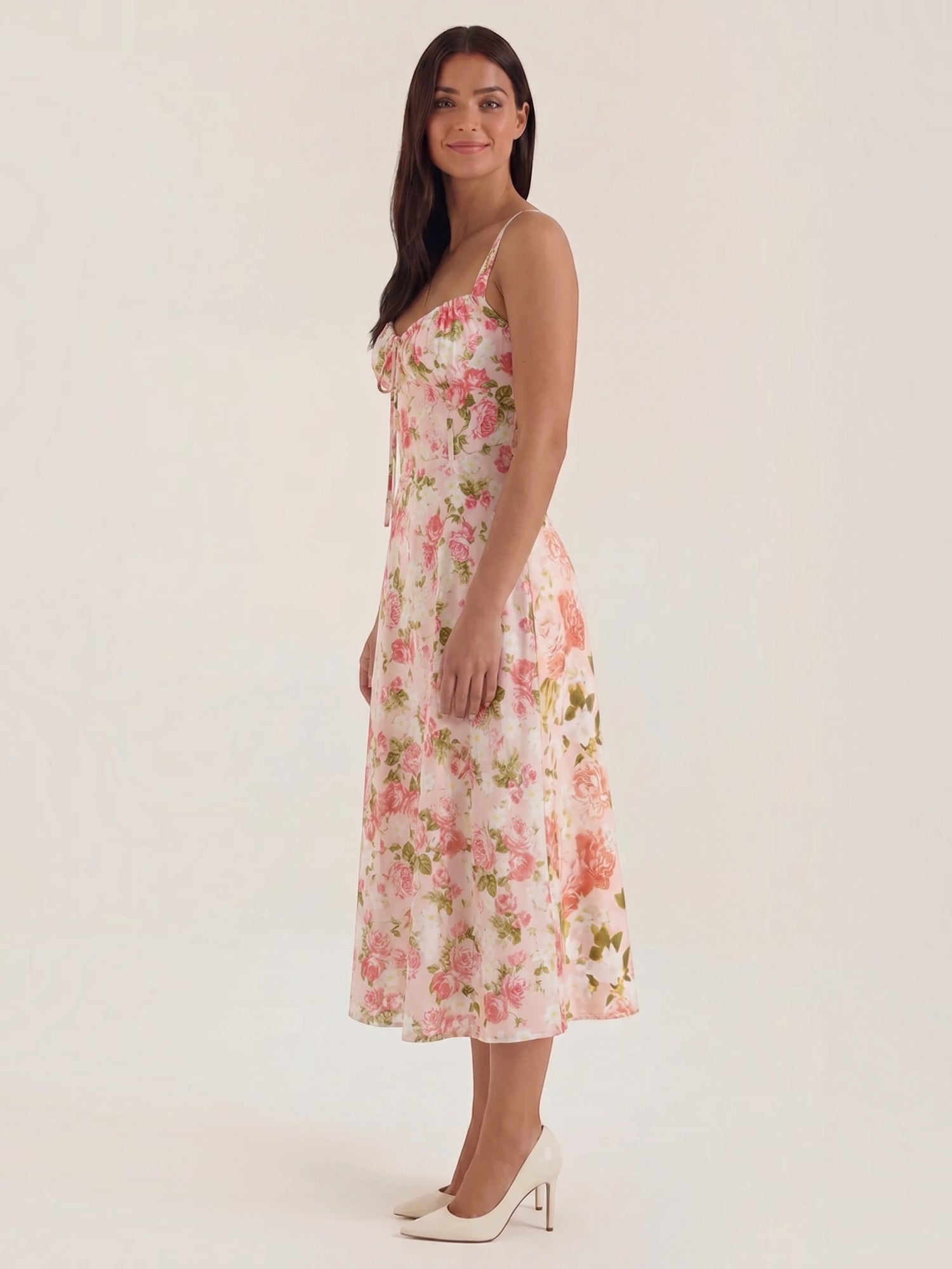 Robe femme imprimé floral encolure cœur froncée fluide – Image 5