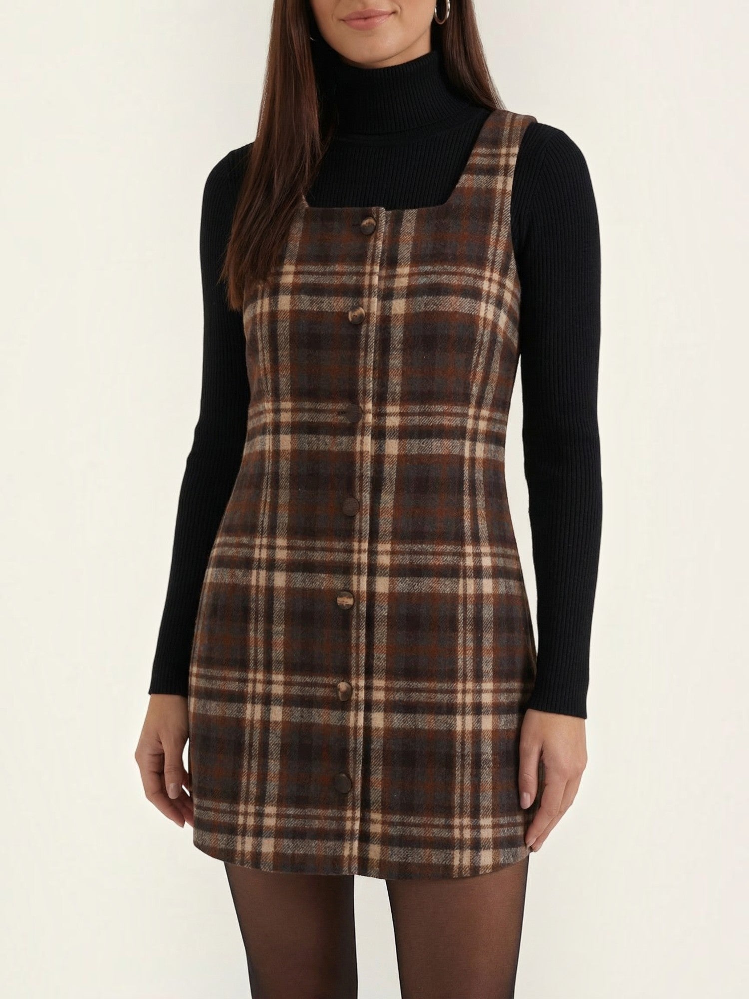 Robe femme à bretelles boutonnage intégral doux automne – Image 3
