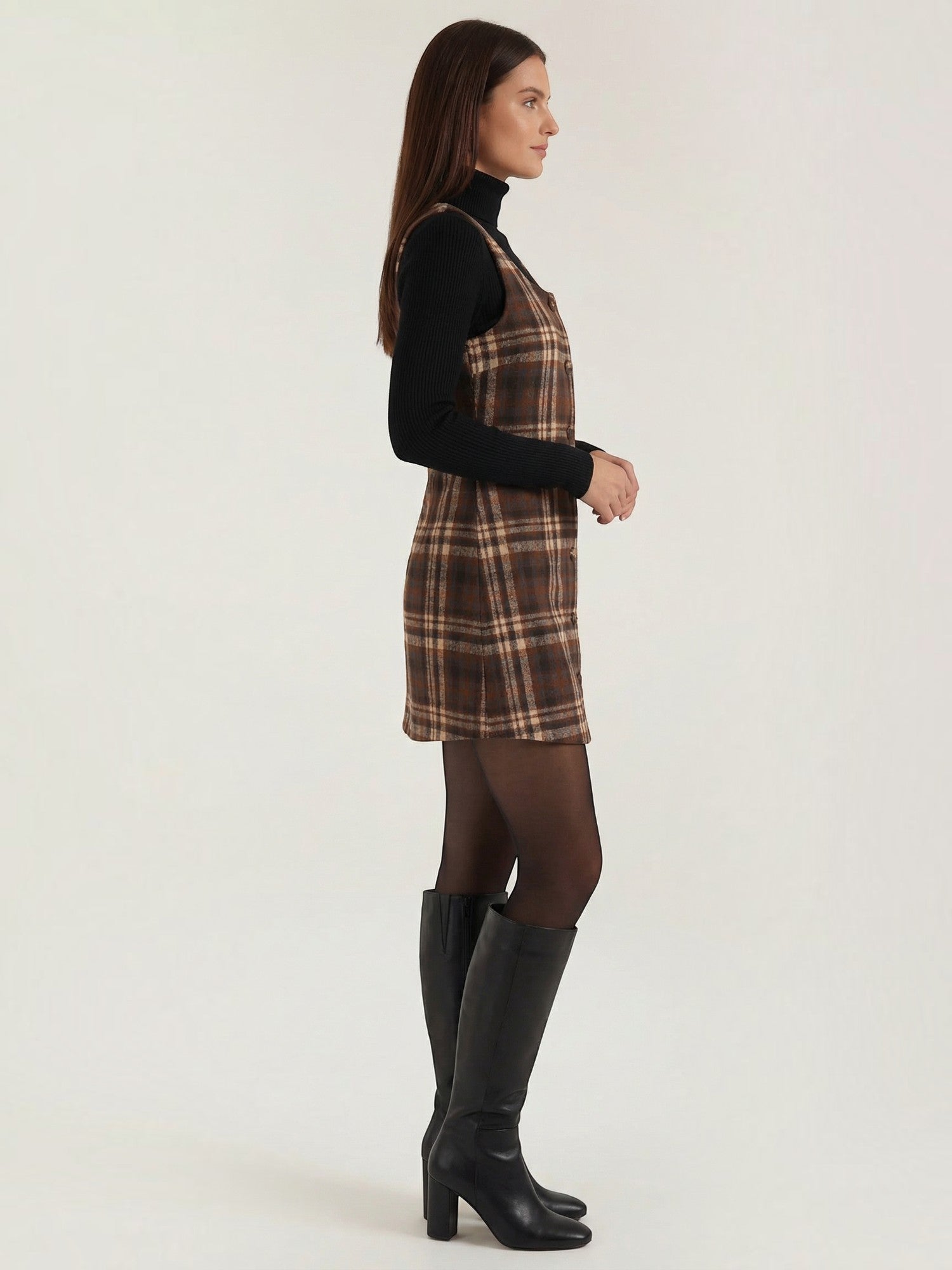 Robe femme à bretelles boutonnage intégral doux automne – Image 2