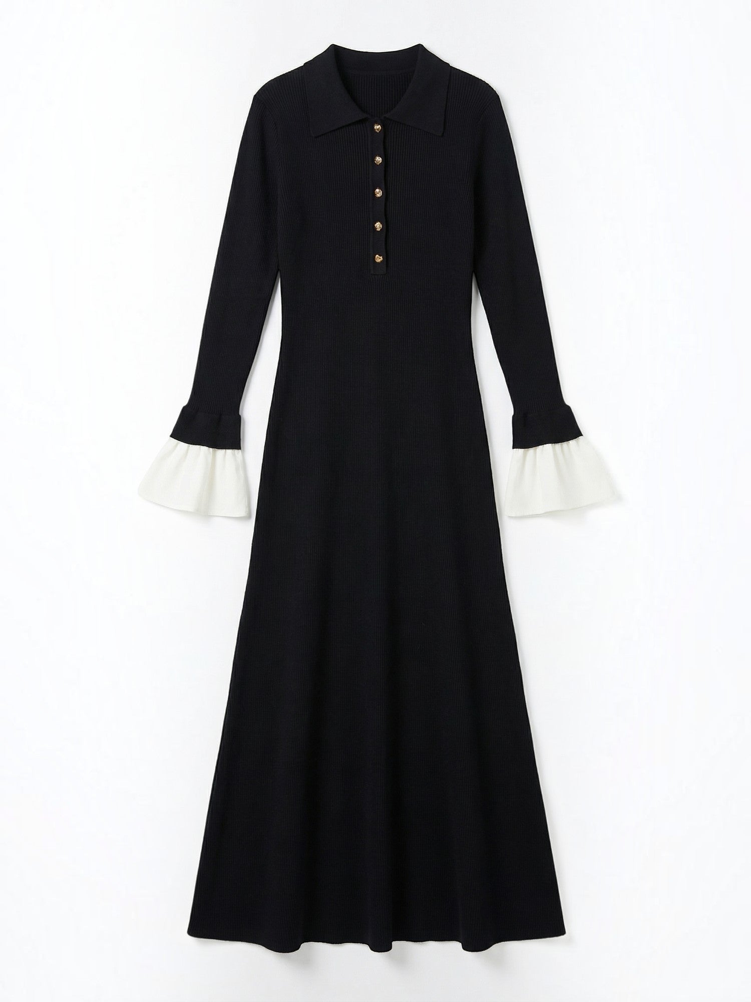 Robe femme longue col polo boutons dorés – Image 5