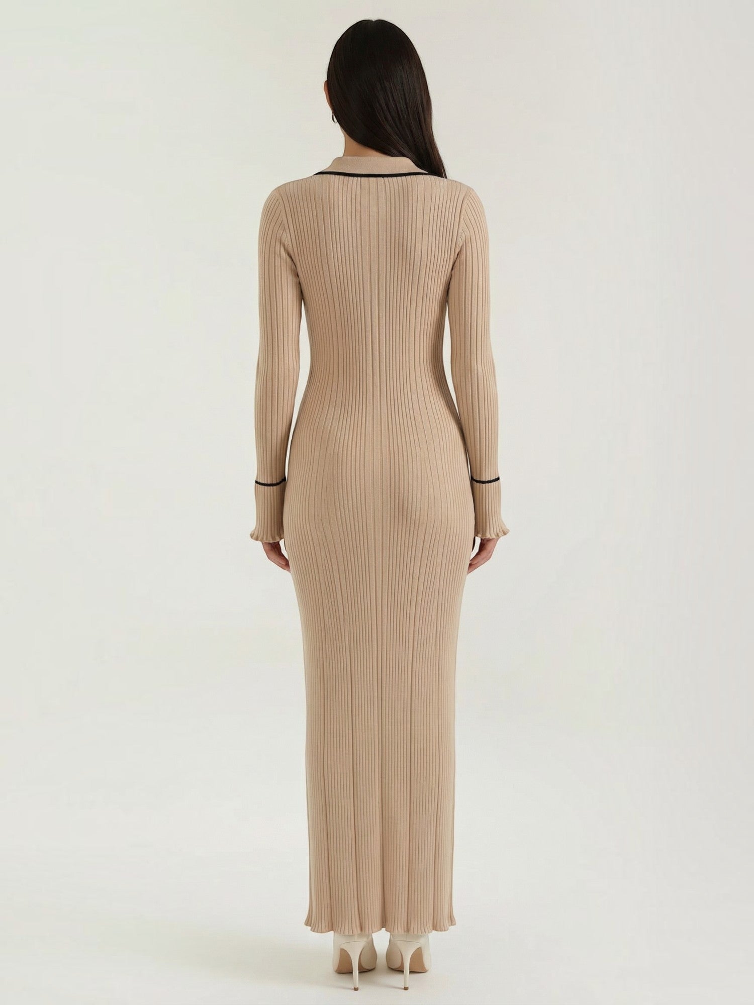 Robe femme longue côtelée col polo viscose – Image 6