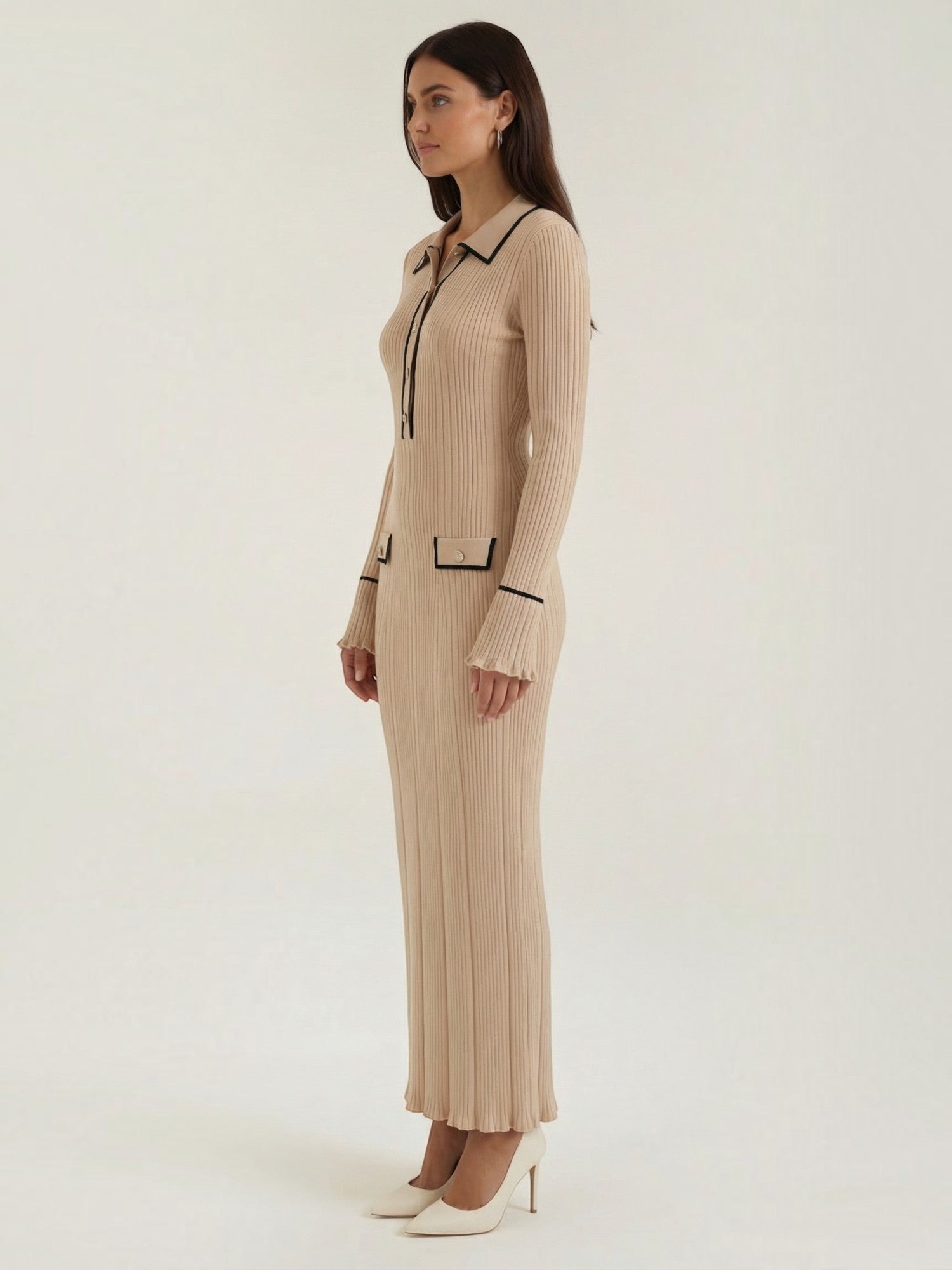 Robe femme longue côtelée col polo viscose – Image 4