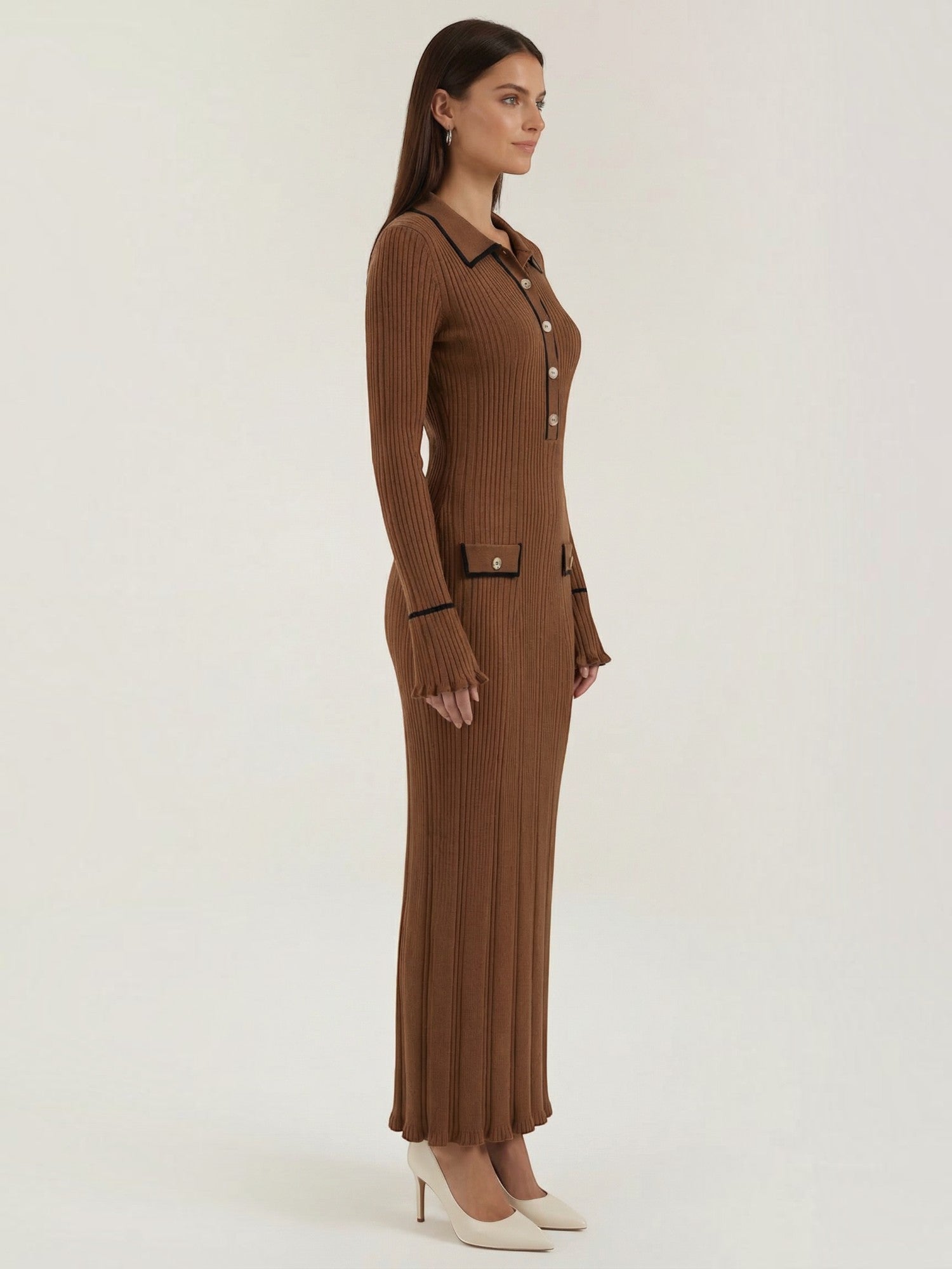 Robe femme longue côtelée col polo viscose – Image 12