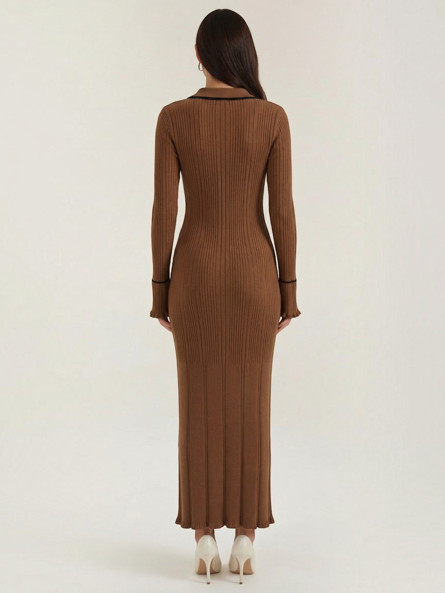 Robe femme longue côtelée col polo viscose – Image 14