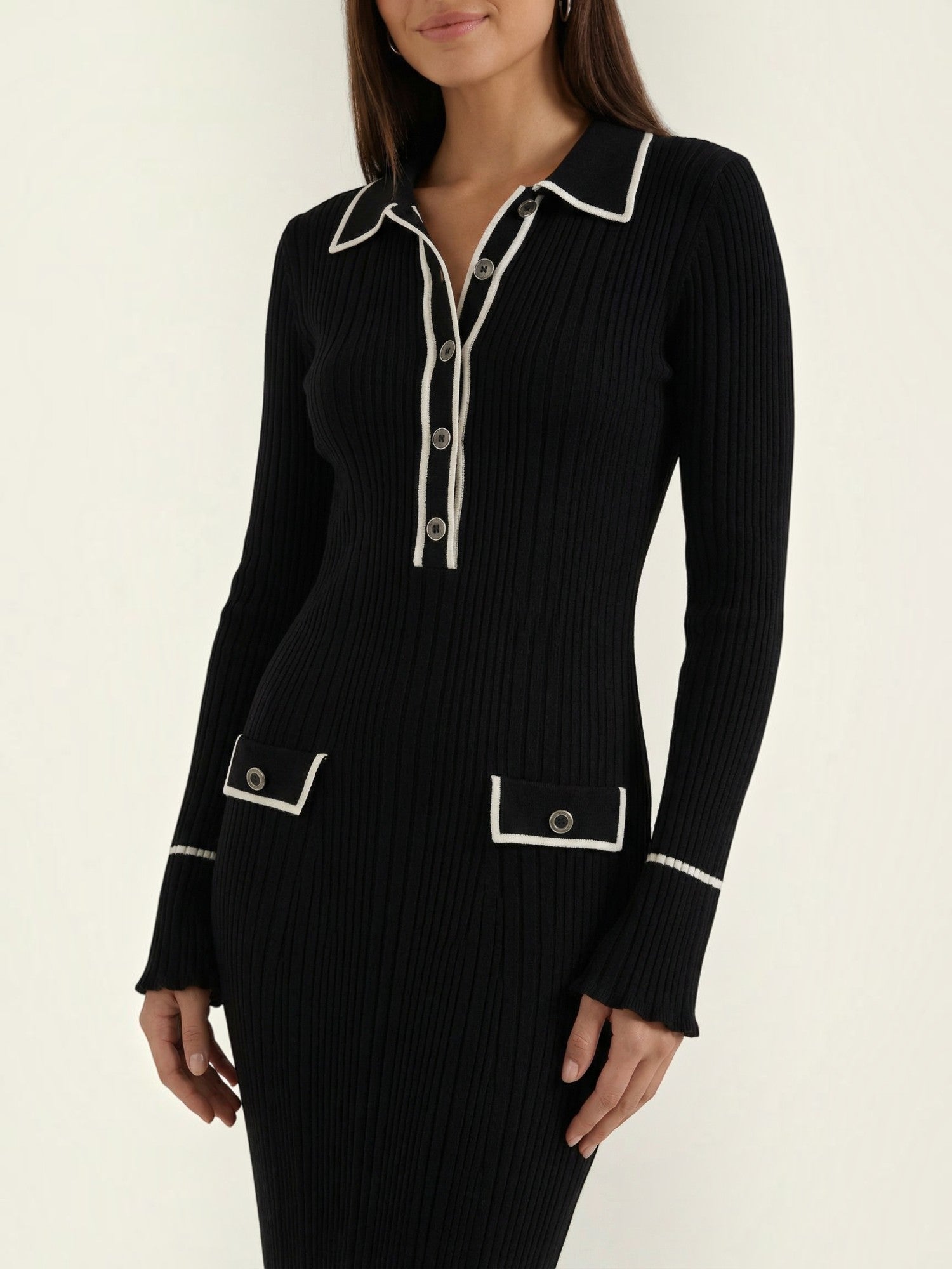 Robe femme longue côtelée col polo viscose – Image 9