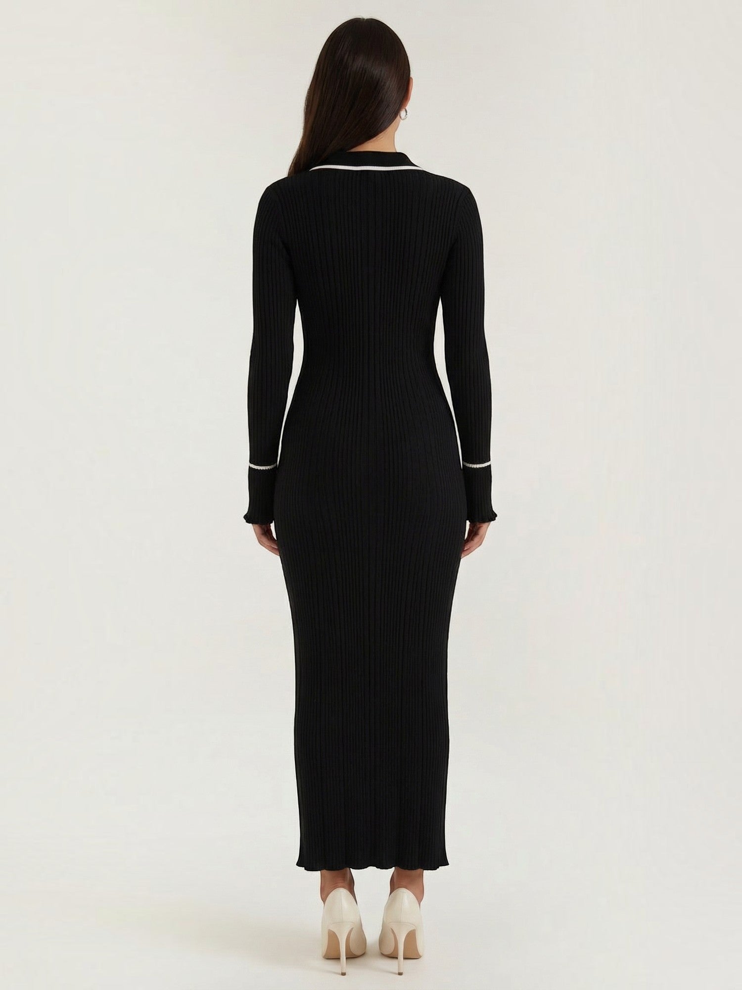 Robe femme longue côtelée col polo viscose – Image 10