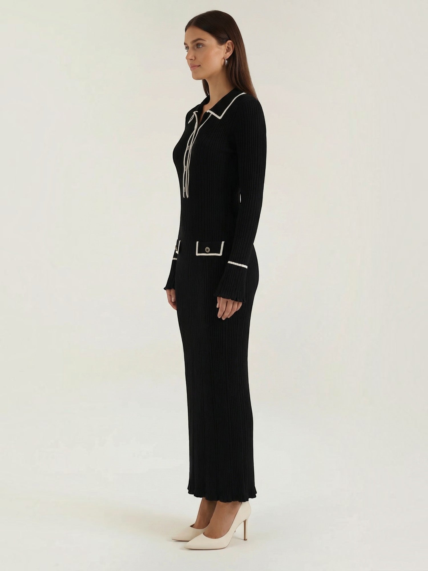 Robe femme longue côtelée col polo viscose – Image 8