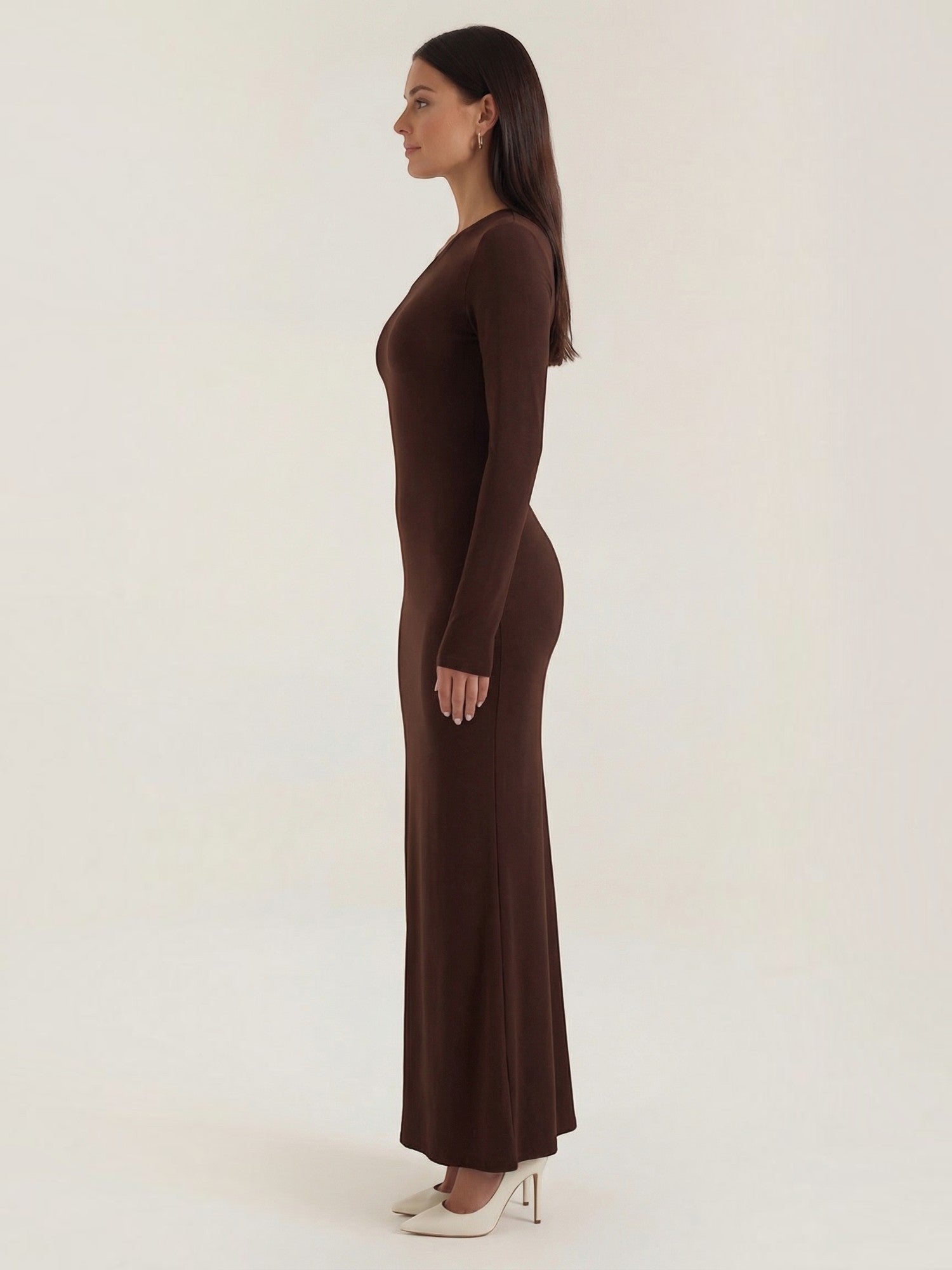 Robe femme de soirée décolleté asymétrique manches longues – Image 12