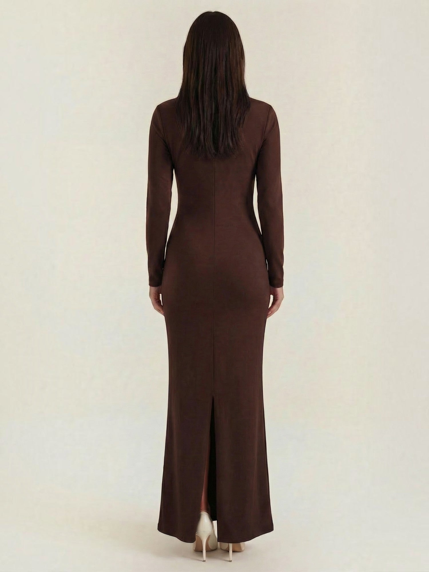 Robe femme de soirée décolleté asymétrique manches longues – Image 14