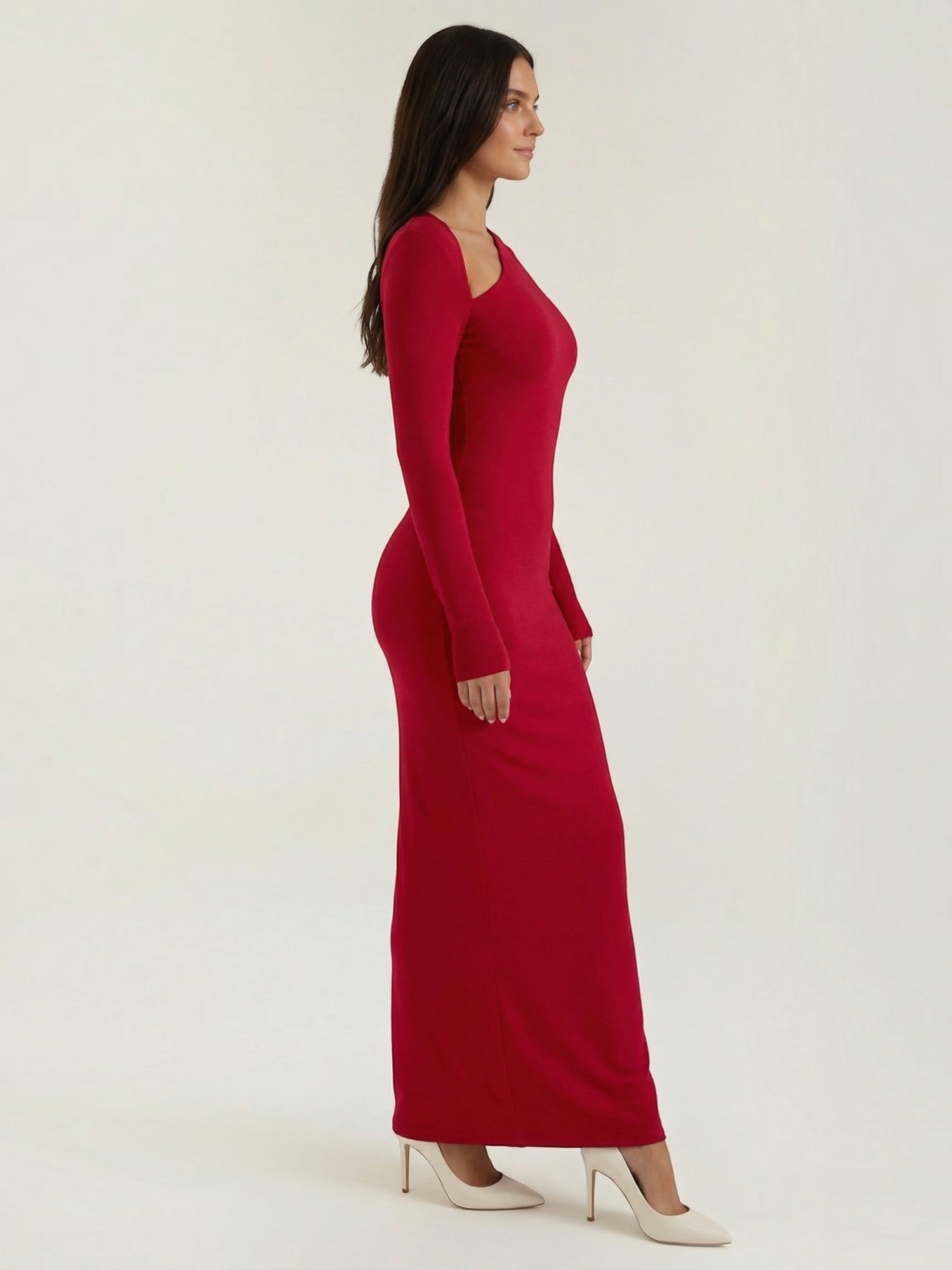Robe femme de soirée décolleté asymétrique manches longues – Image 4