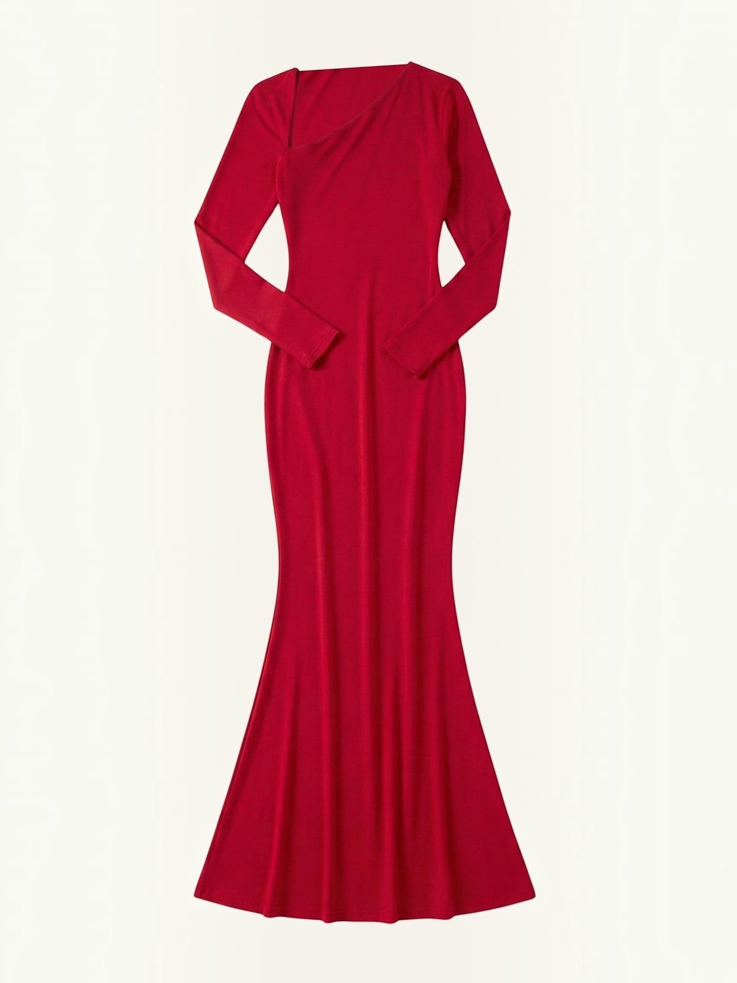Robe femme de soirée décolleté asymétrique manches longues – Image 7