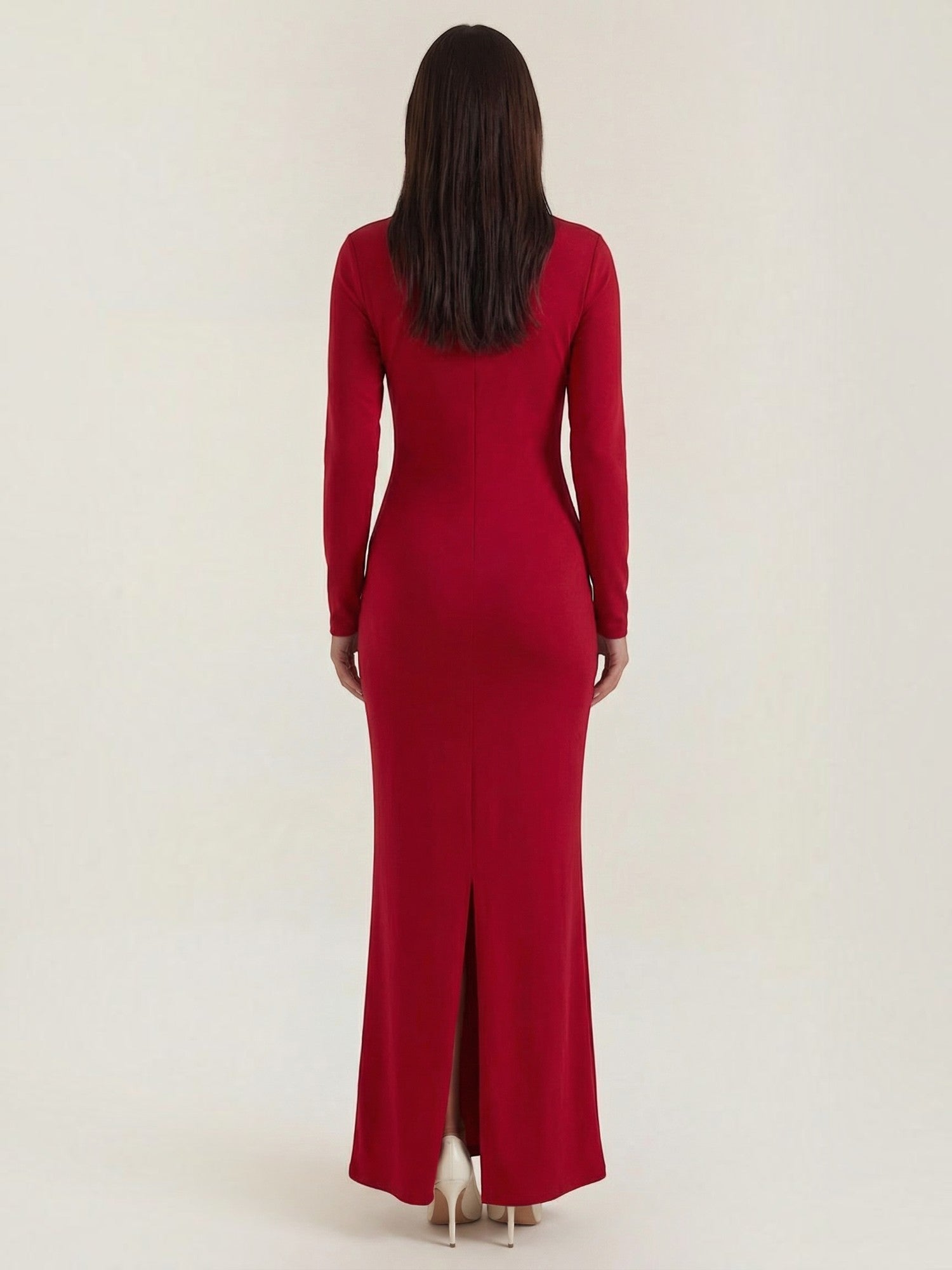 Robe femme de soirée décolleté asymétrique manches longues – Image 6