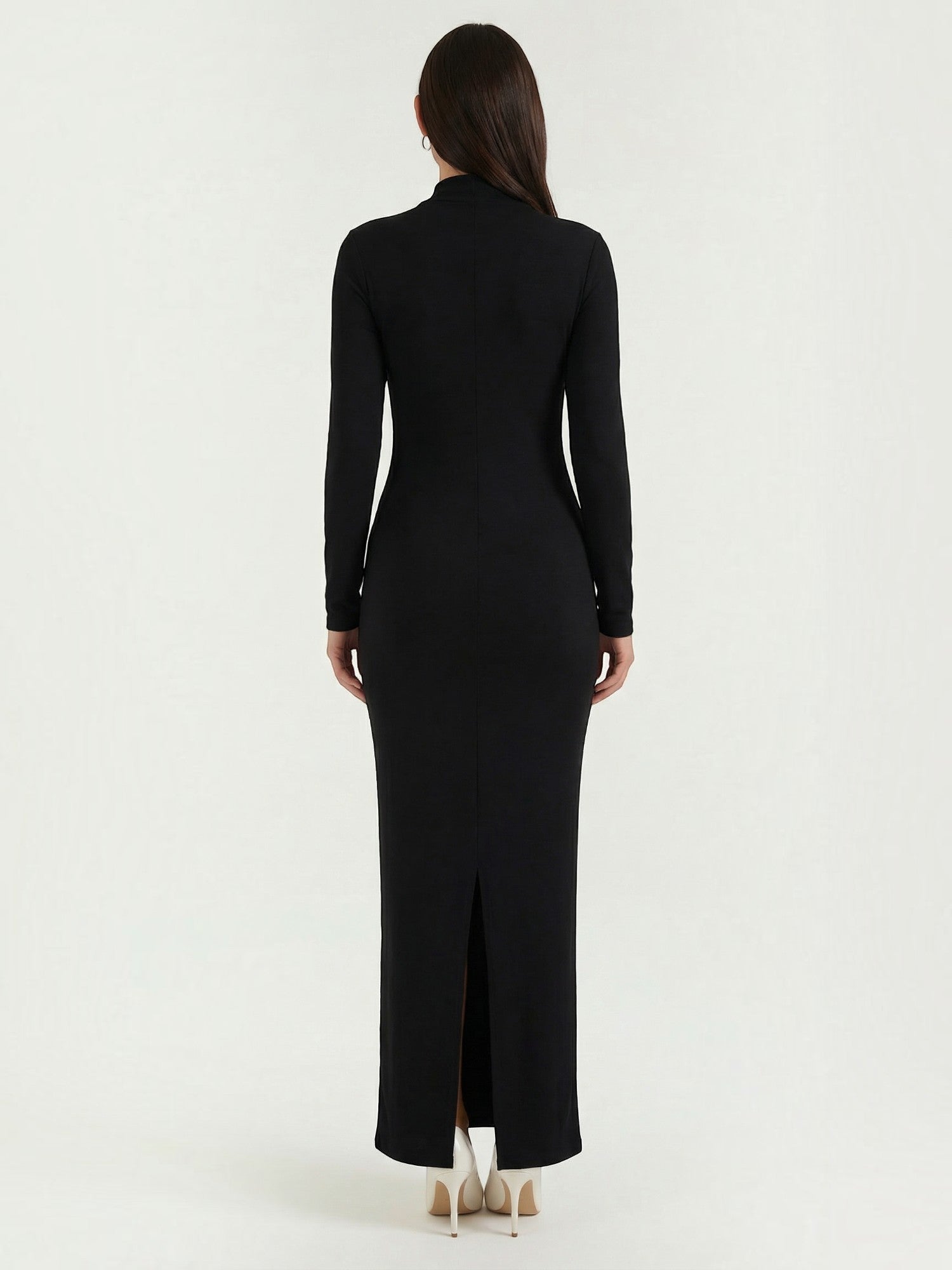 Robe femme de soirée décolleté asymétrique manches longues – Image 10