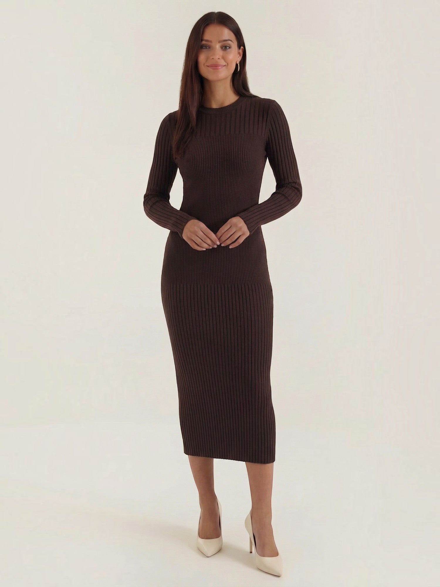 Robe femme midi côtelée ajustée automne hiver – Image 4
