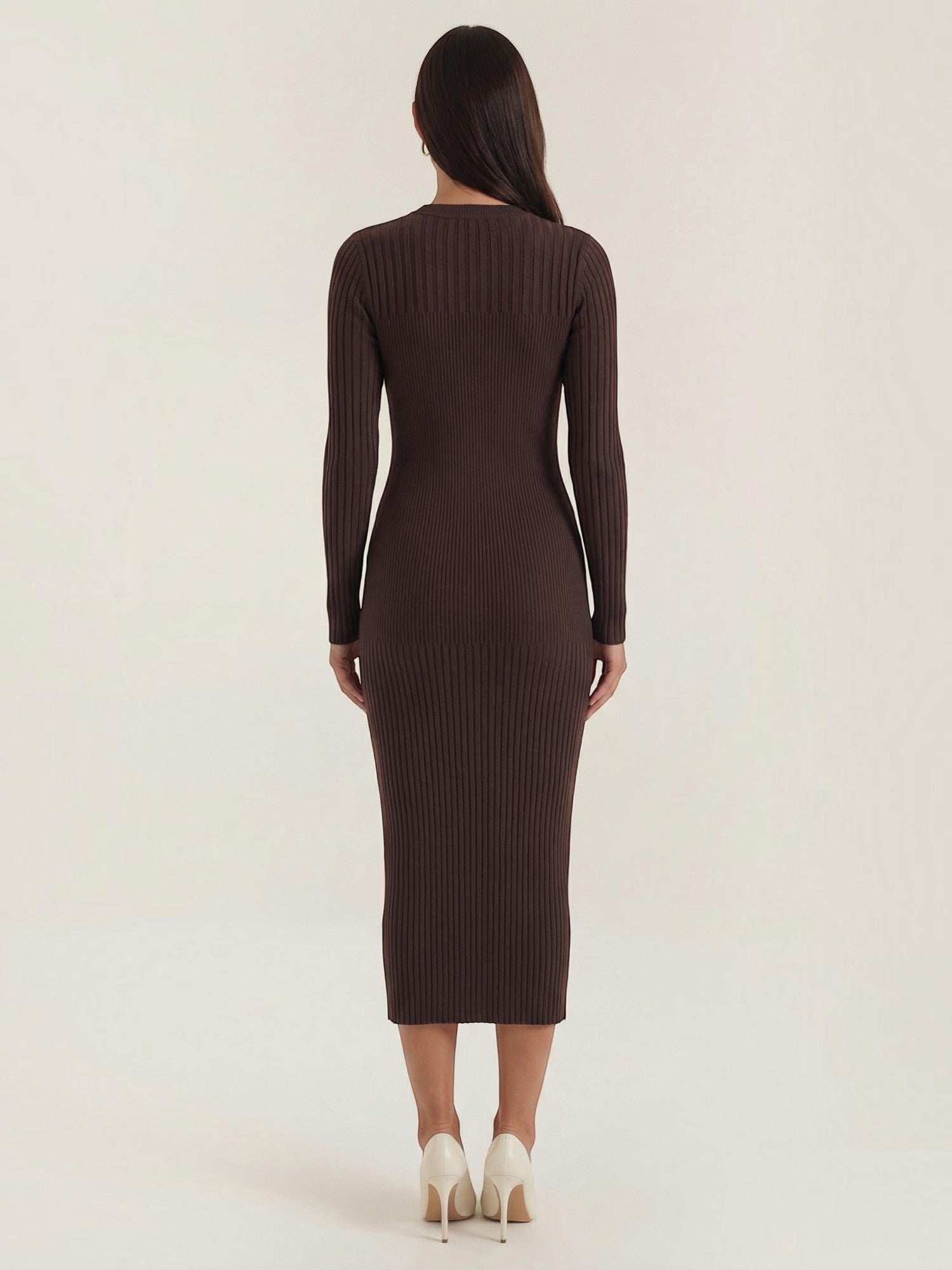 Robe femme midi côtelée ajustée automne hiver – Image 20