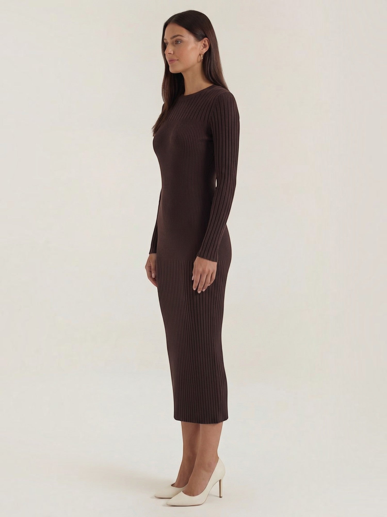 Robe femme midi côtelée ajustée automne hiver – Image 18