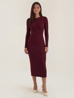 Robe femme midi côtelée ajustée automne hiver