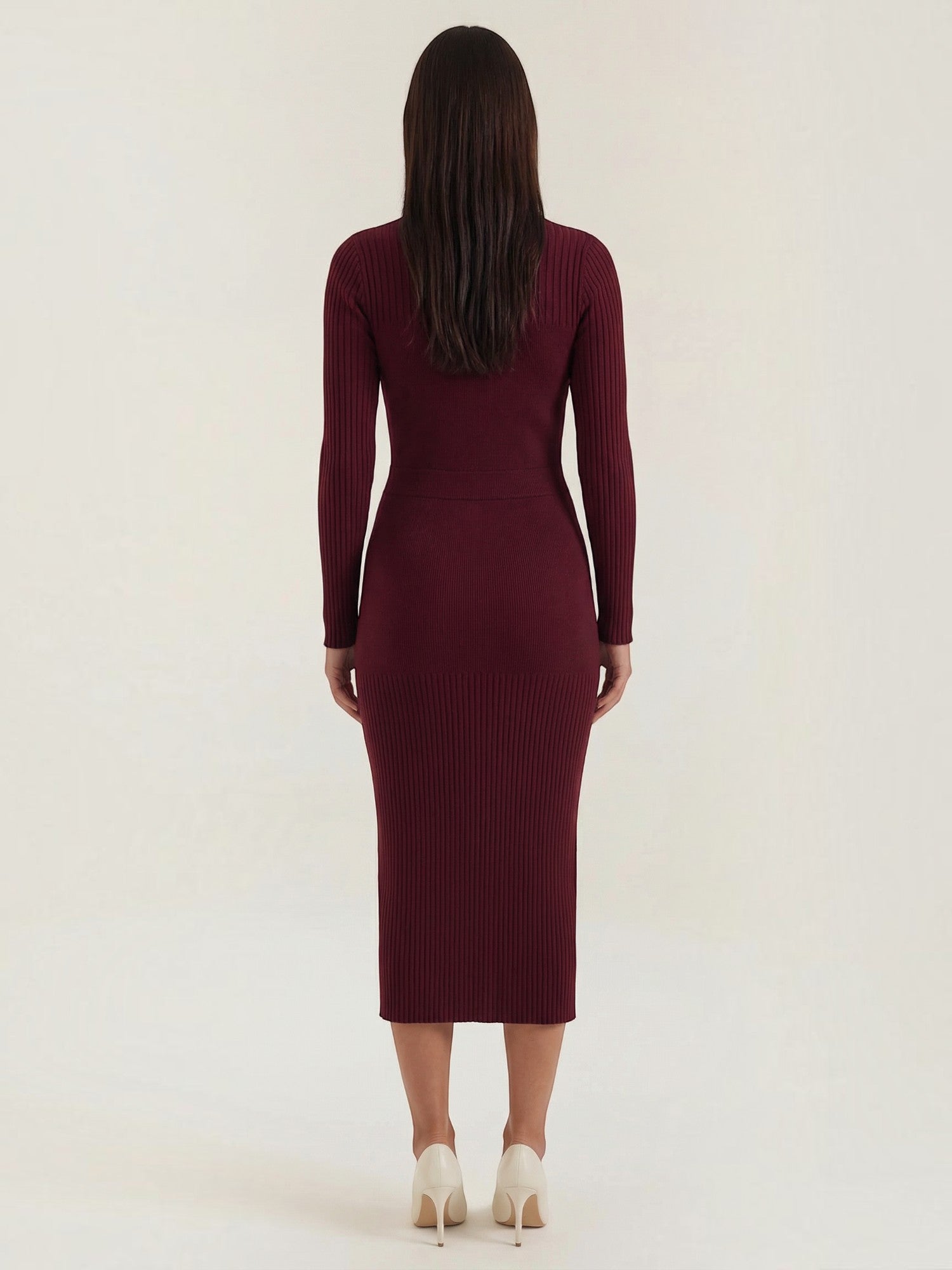 Robe femme midi côtelée ajustée automne hiver – Image 8